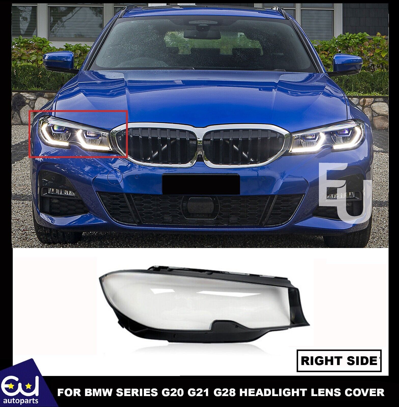 RIGHT SIDE HEADLIGHT LENS COVER SHELL LAMPSHADE FOR BMW G20 G21 3 SERIES 19-2021