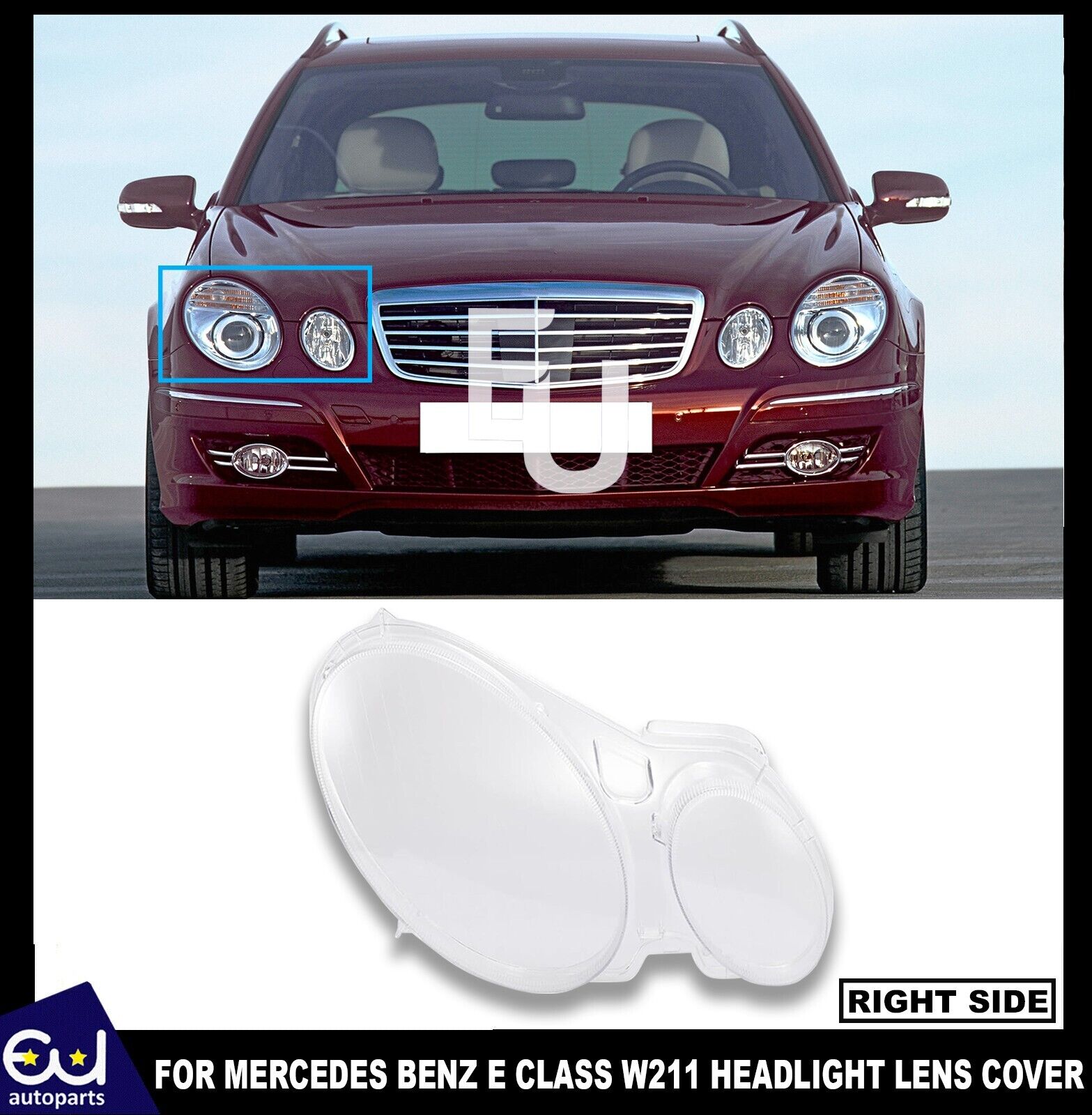 FOR MERCEDES BENZ E CLASS W211 2002-2009 HEADLIGHT GLASS LENS COVER RIGHT NEW