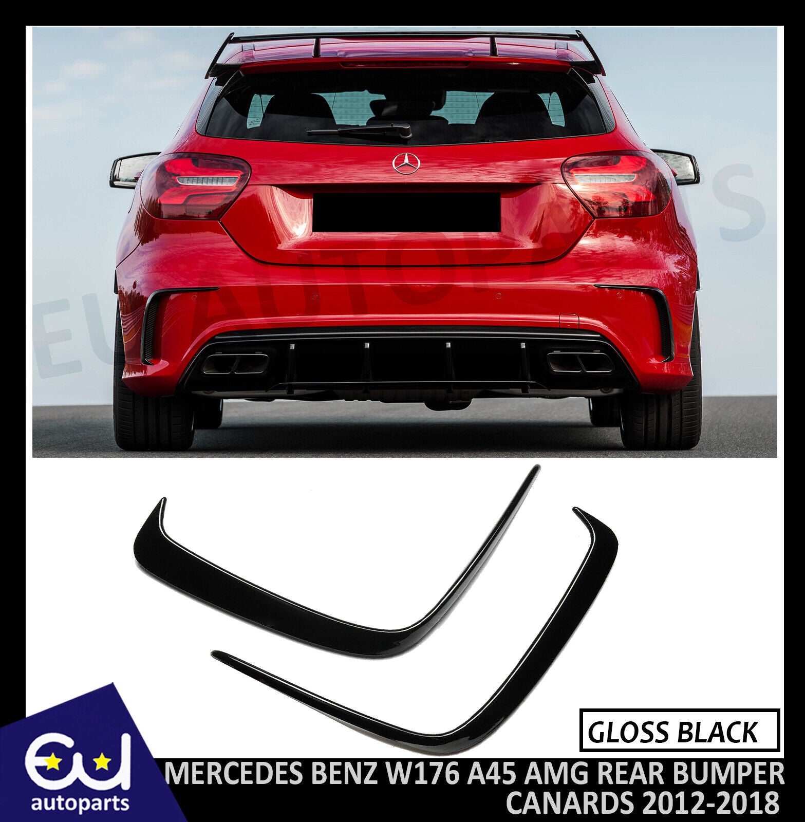 FOR MERCEDES A CLASS W176 A180 AMG SIDE VENT A45 REAR BUMPER FLICKS CANARD GLOSS