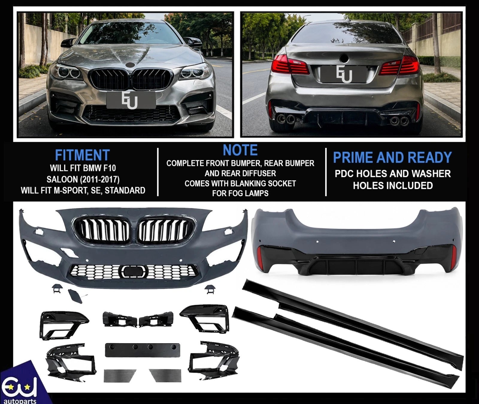 M5 F90 COMPETITION FRONT REAR BUMPER CONVERSION BODYKIT FOR BMW 5 SERIES F10