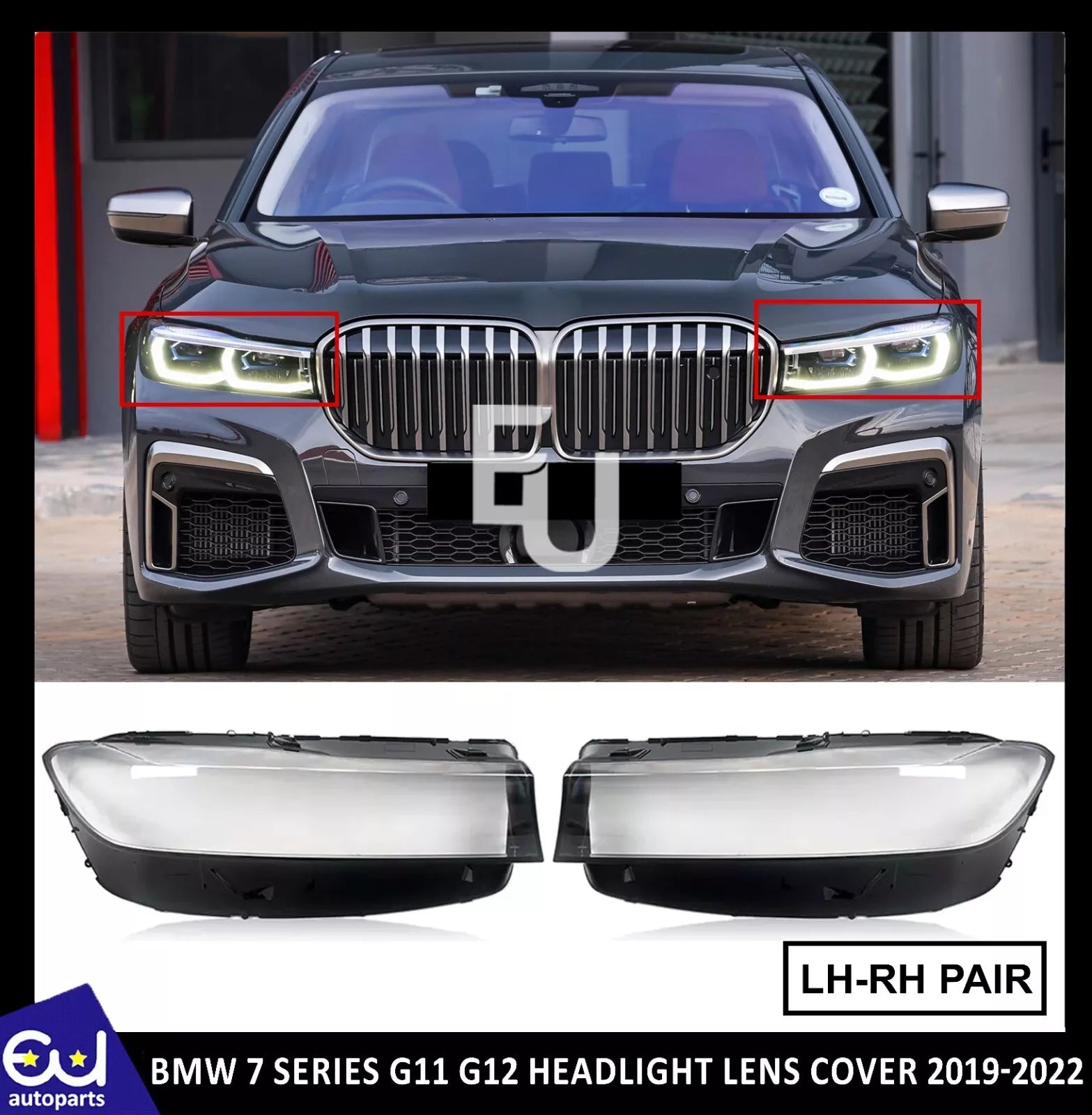 FOR BMW 7 SERIES G11 G12 19-22 HEADLIGHT LENS HEADLAMP COVER CAP LEFT RIGHT PAIR