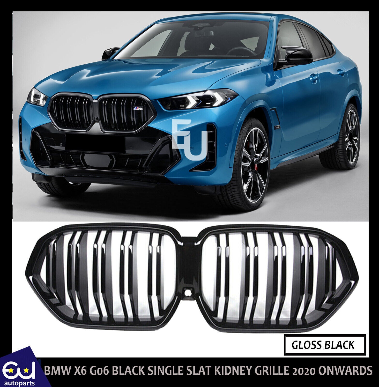 DOUBLE SLAT GLOSS BLACK KIDNEY FRONT GRILL GRILLE FOR BMW X6 G06 20+ CAMERA HOLE
