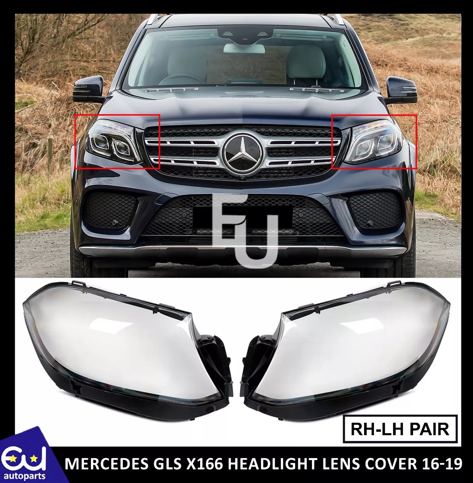 FOR MERCEDES GLS X166 HEADLIGHT LENS HEADLAMP COVER LEFT RIGHT 2016-19 FACELIFT
