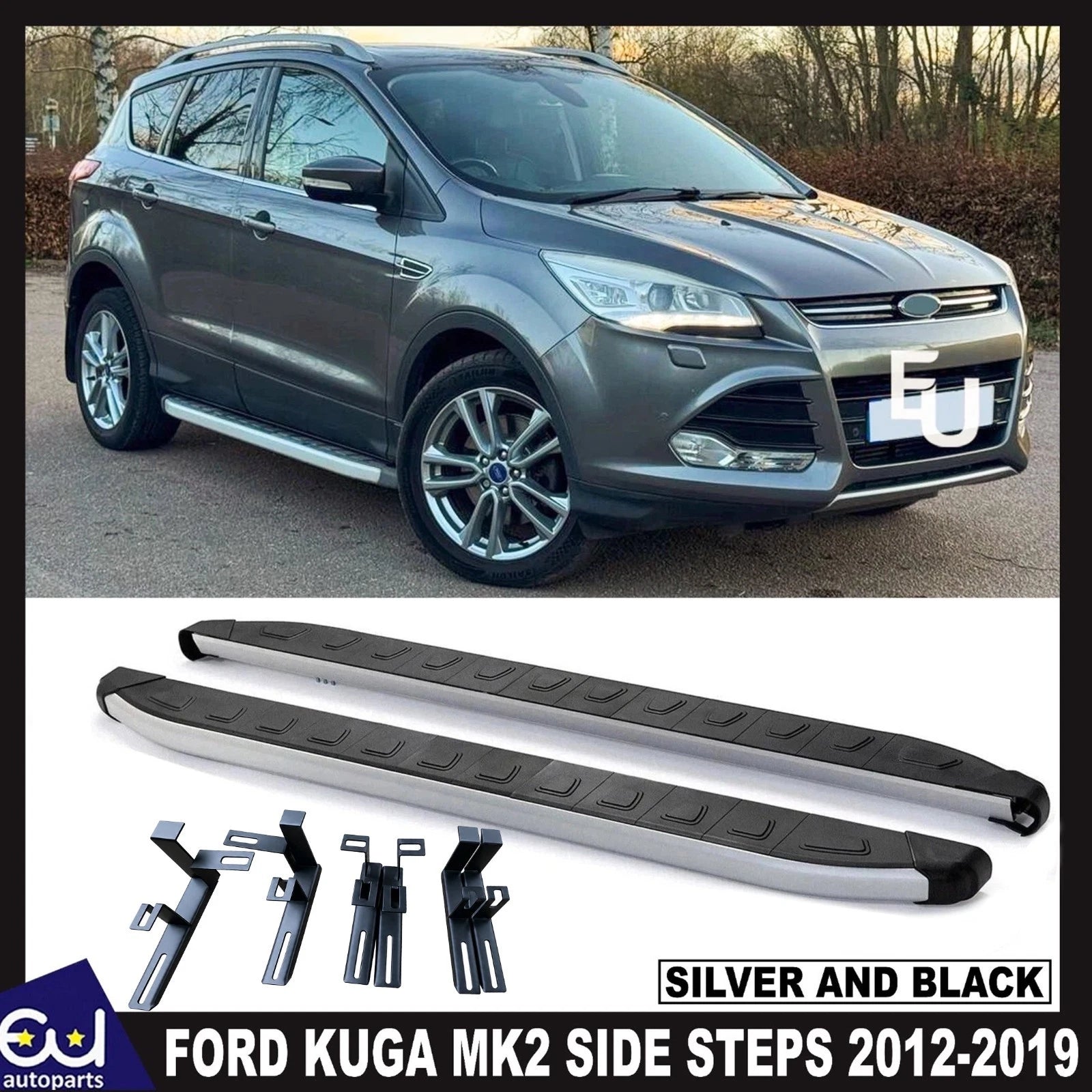 FOR FORD KUGA MK2 RUNNING BOARDS ALUMINIUM SIDE STEPS CUBE STYLE PAIR 2012-2019