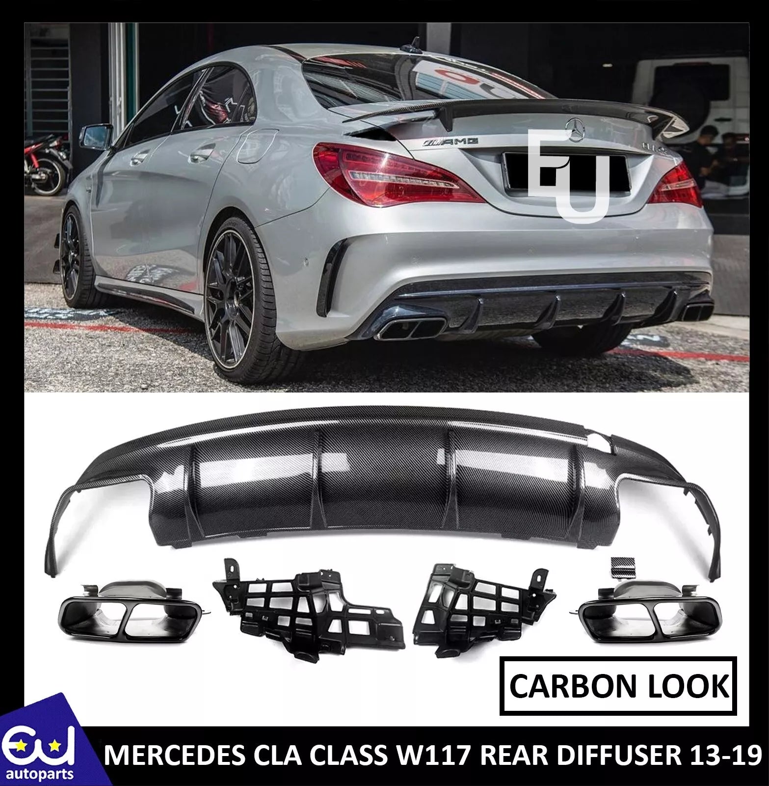 FOR MERCEDES CLA CLASS W117 C117 BUMPER REAR DIFFUSER AMG FACELIFT  13-19