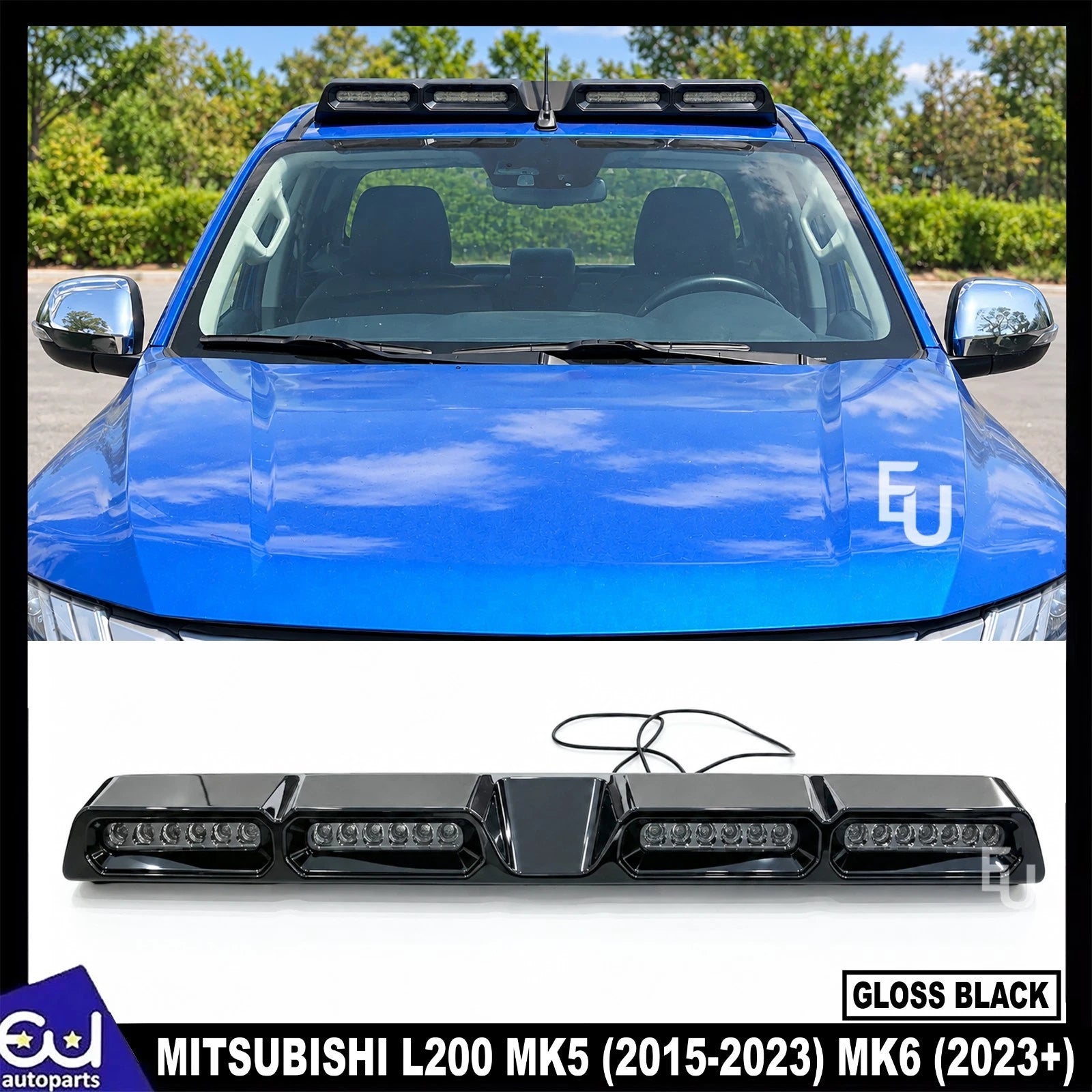 ROOF LIGHT BAR DRL LED GLOSS BLACK FOR MITSUBISHI L200 TRITON MK5 MK6 2015+