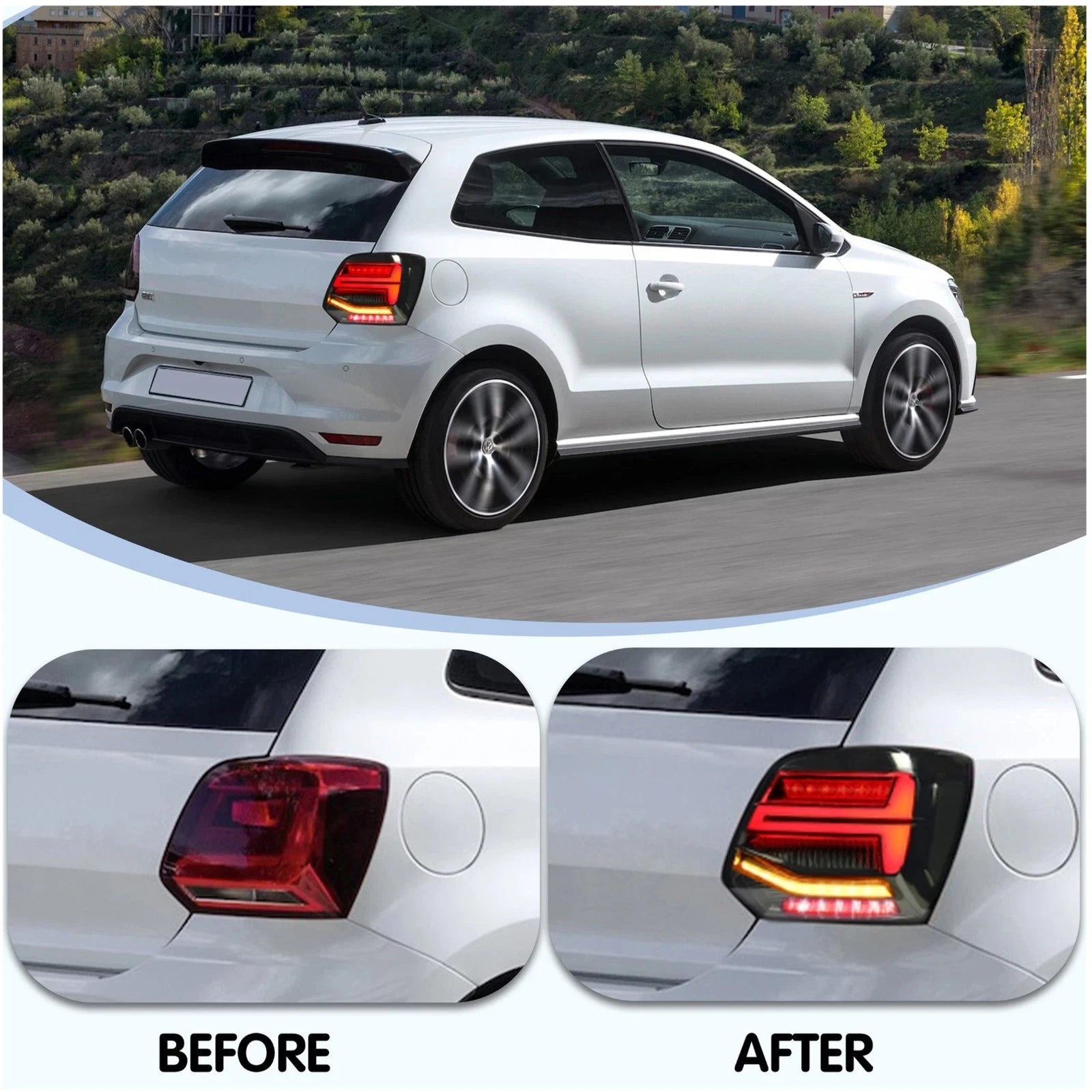 LED HEADLIGHT SMOKED REAR TAIL LIGHTS LAMP SET FOR VW POLO 11-17 WITH SEQUENTIAL