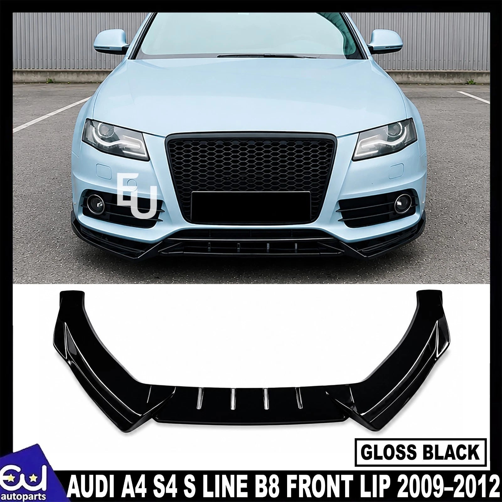 FOR AUDI A4 S4 S LINE B8 FRONT LIP SPLITTER DIFFUSER GLOSS BLACK 2009–2012