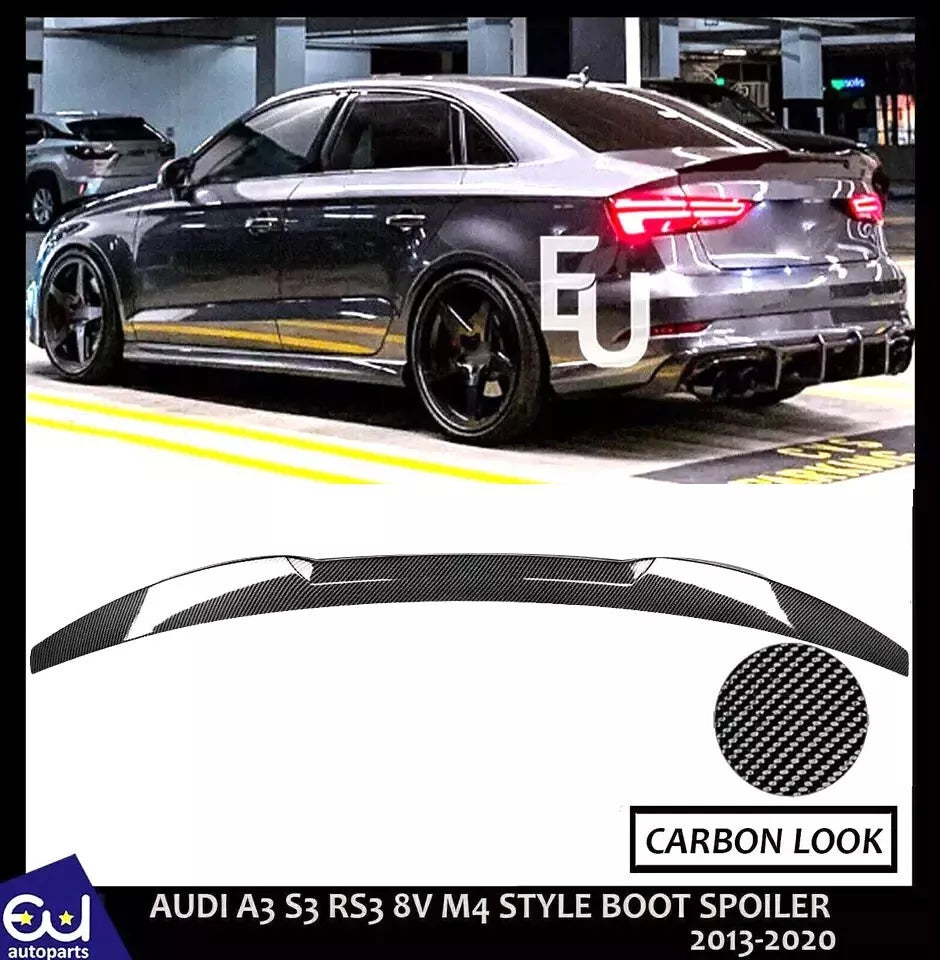 REAR BOOT SPOILER WING FOR AUDI A3 S3 RS3 8V SALOON CARBON FIBRE M4 STYLE 13-20