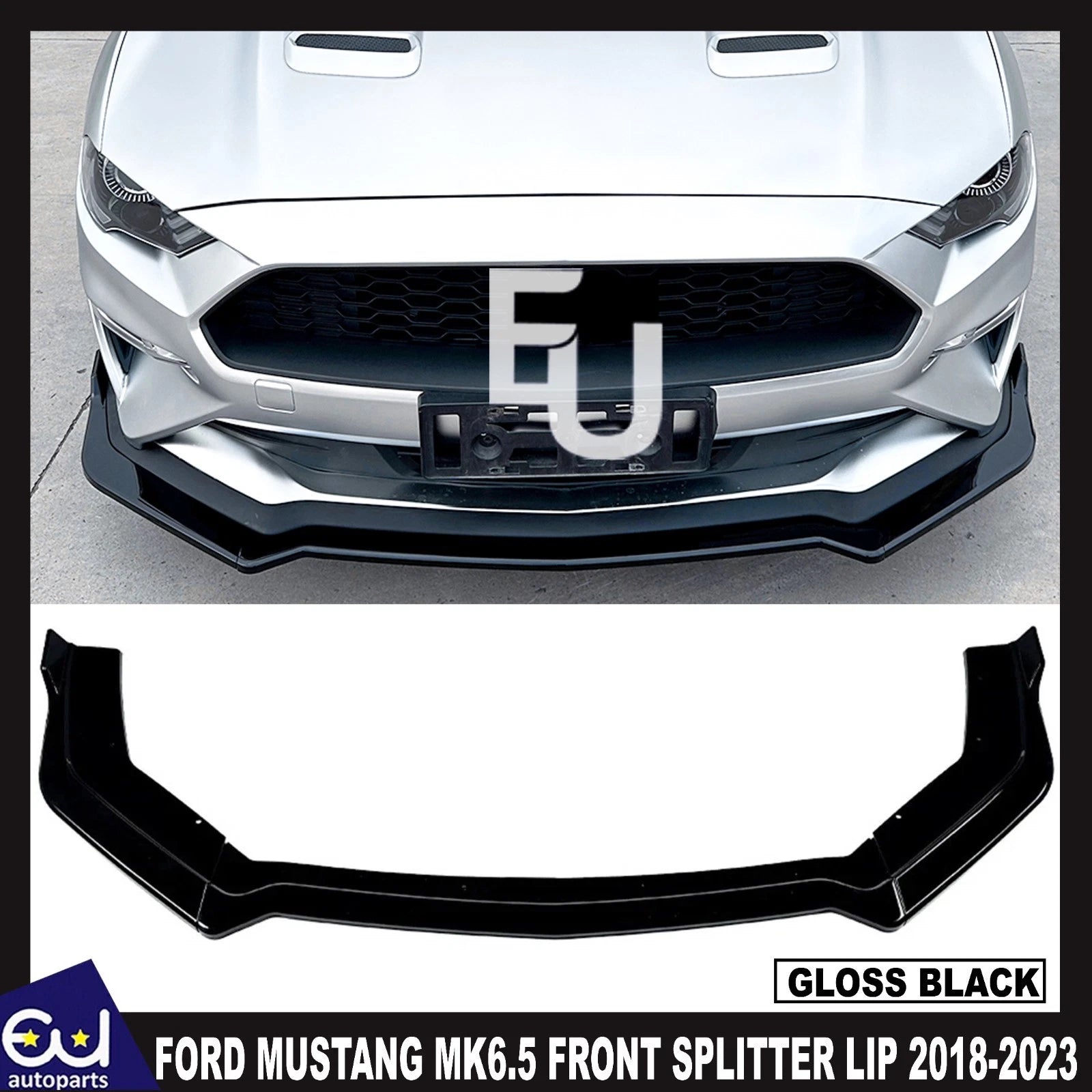 FOR FORD MUSTANG MK6.5 FRONT BUMPER SPOILER LIP SPLITTER GLOSS BLACK 2018-2023
