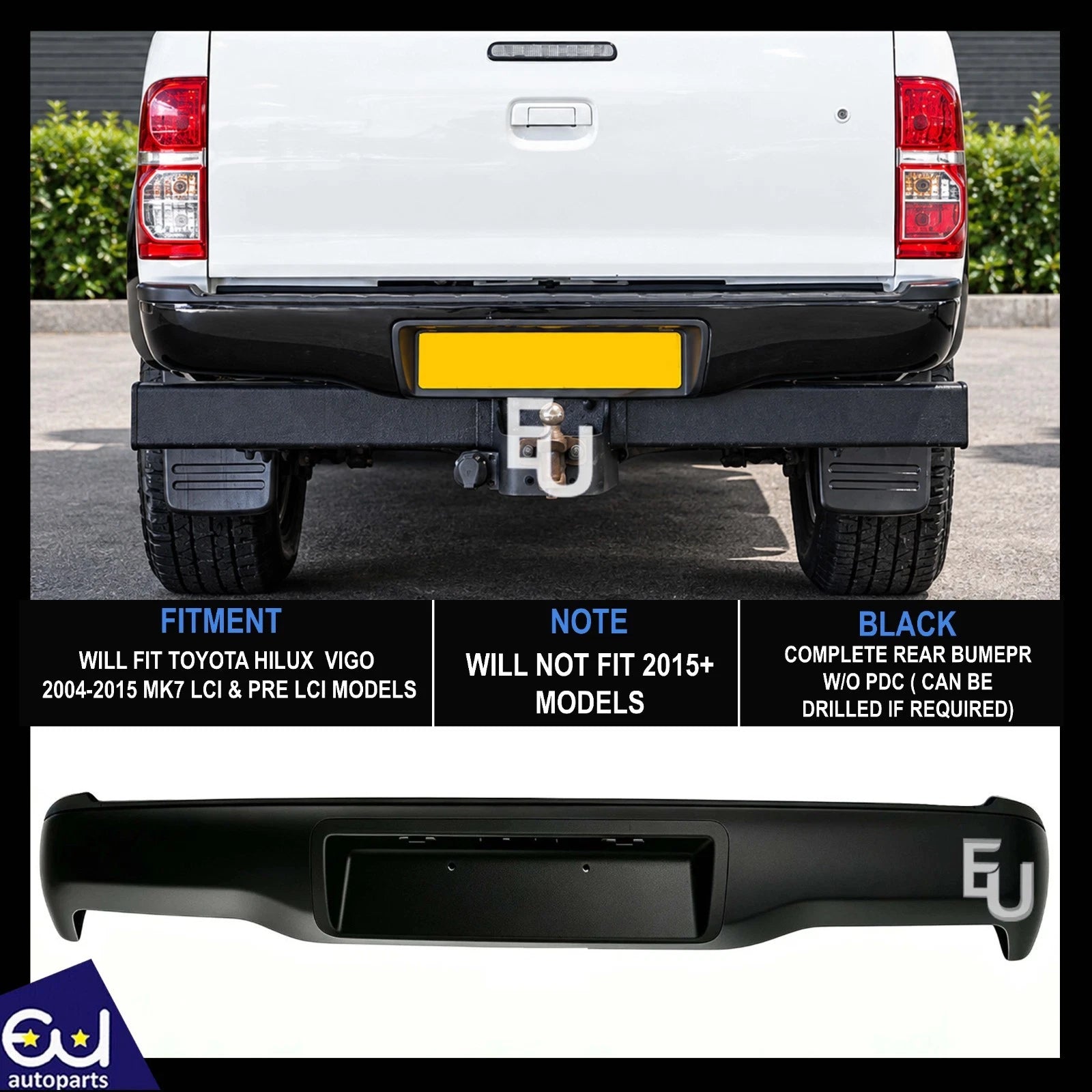 REAR BUMPER FOR TOYOTA HILUX VIGO MK7 2004-2015 BLACK WITH BRACKET PRE-LCI & LCI