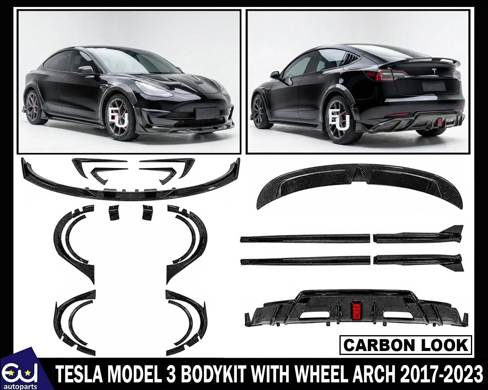 BRAGE DESIGN WIDE BODY BODYKIT WITH WHEEL ARCH FRONT SPLITTER FOR TESLA MODEL 3