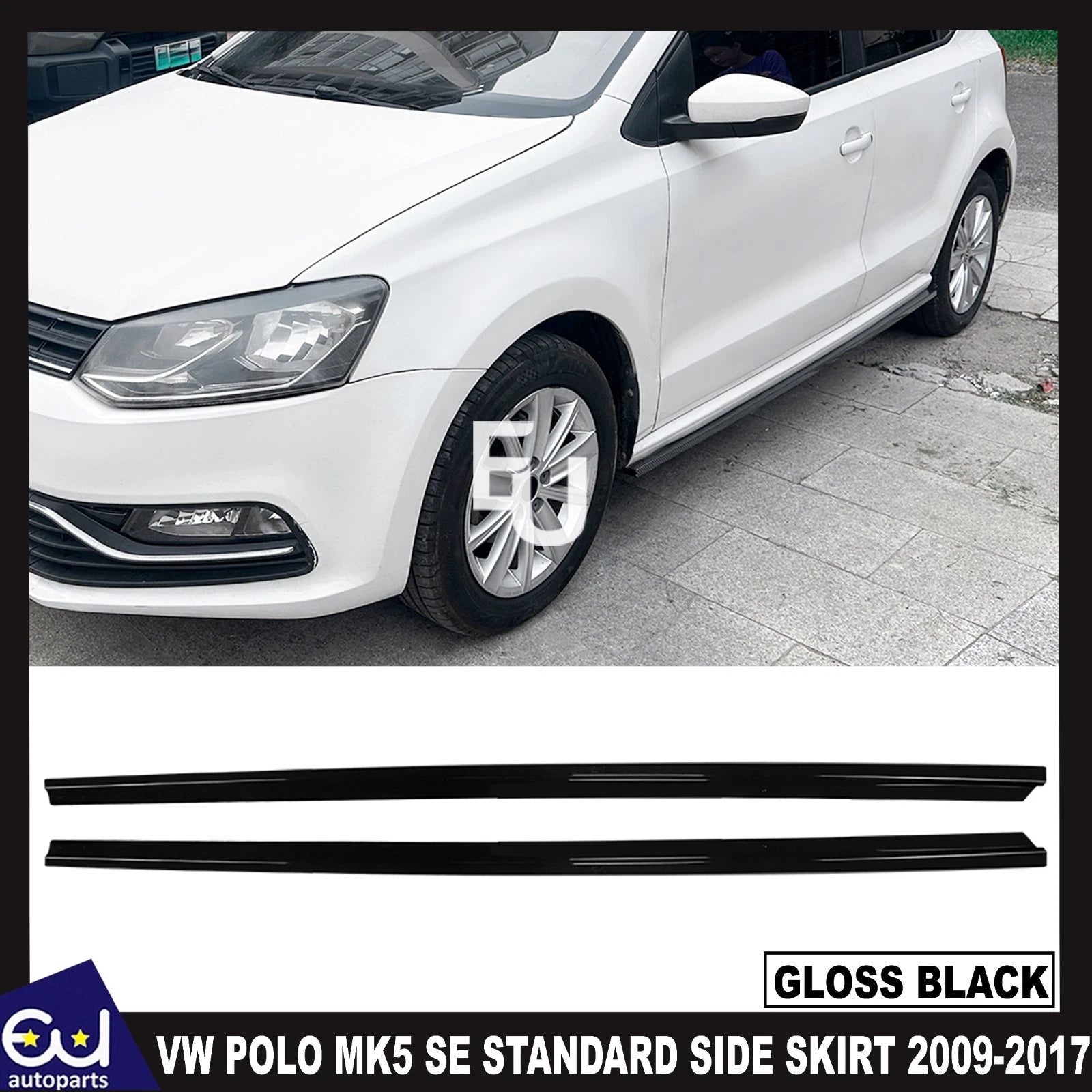 FOR VW POLO MK5 2009-2017 SE STANDARD SIDE SKIRT EXTENSION BLADES GLOSS BLACK