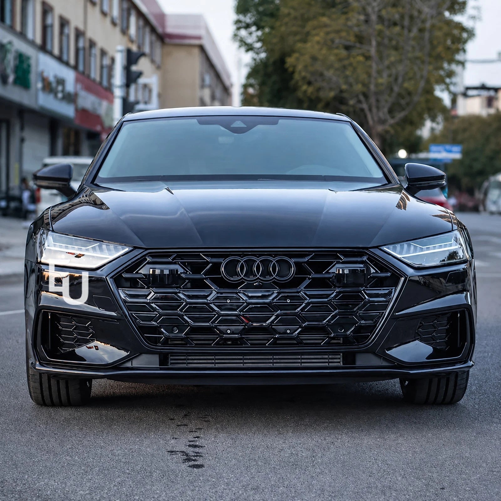 RS7 STYLE FRONT BUMPER HONEYCOMB GRILLE FOG LIGHT FRAME SET FOR AUDI A7 S7 18-25