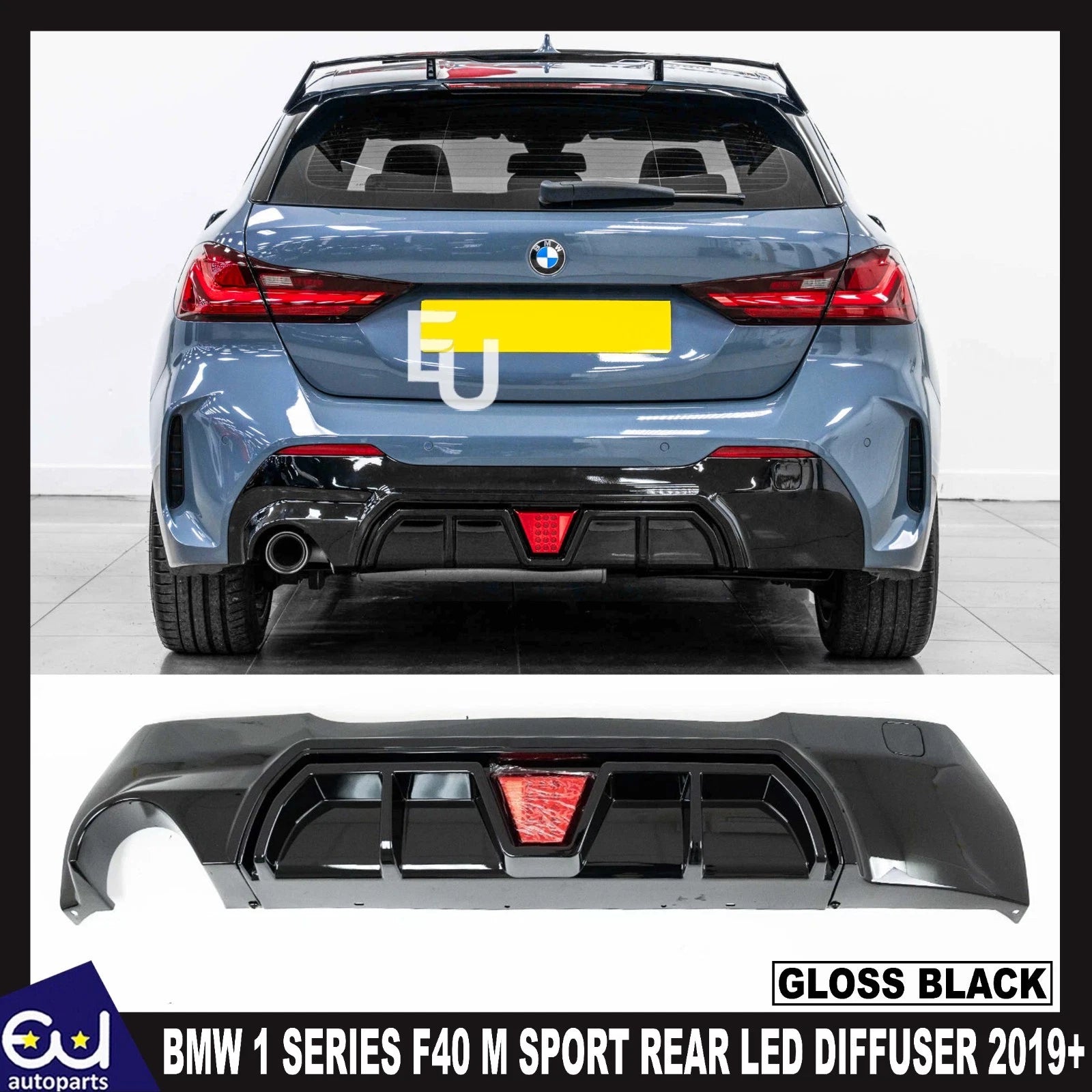 FOR BMW 1 SERIES F40 REAR LED DIFFUSER M SPORT SINGLE EXHAUST GLOSS BLACK 2019+