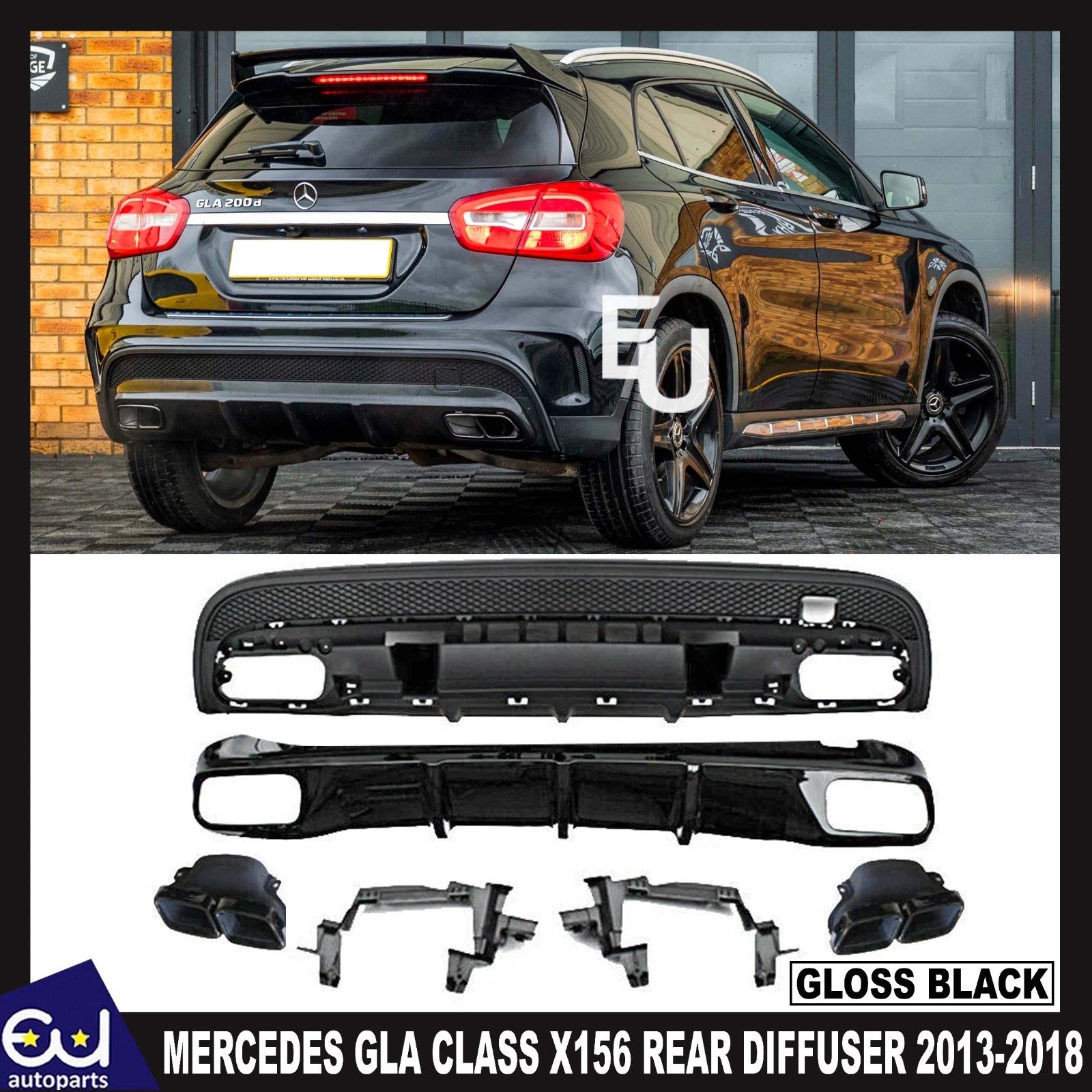 FOR MERCEDES GLA CLASS X156 AMG GLA45 ED1 LOOK REAR DIFFUSER TAILPIPES 2013-2018
