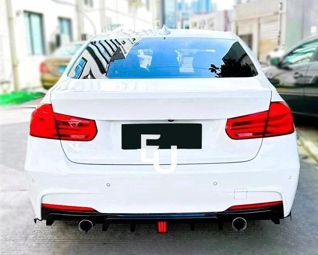 FOR BMW 3 SERIES F30 F31 RAER VALANCE DIFFUSER LIP DAUAL W/LED GLOSS BLACK 11-19
