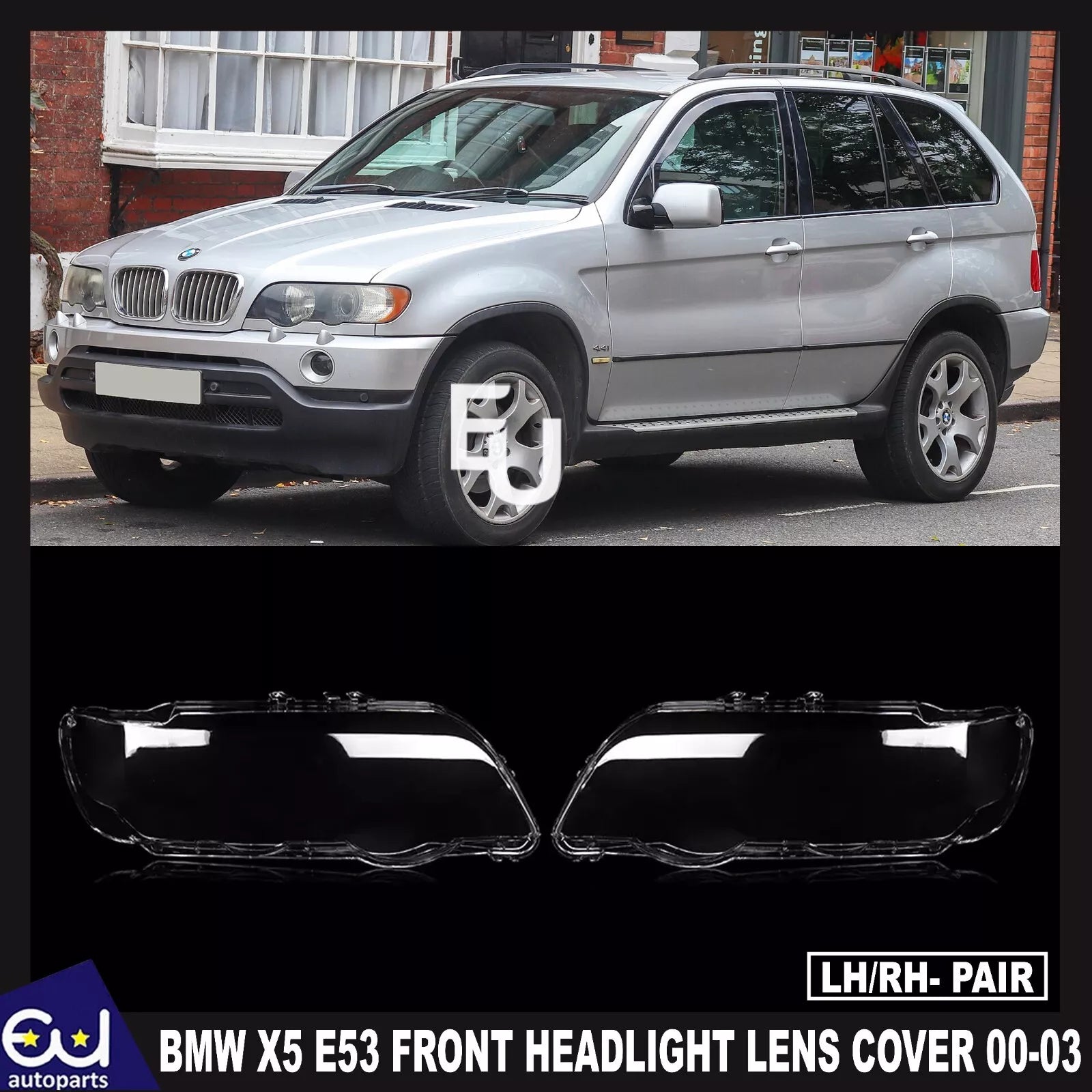 LEFT RIGHT HEADLIGHT HEADLAMP LENS COVER SHELL REPLACEMENT FOR BMW X5 E53 00-03