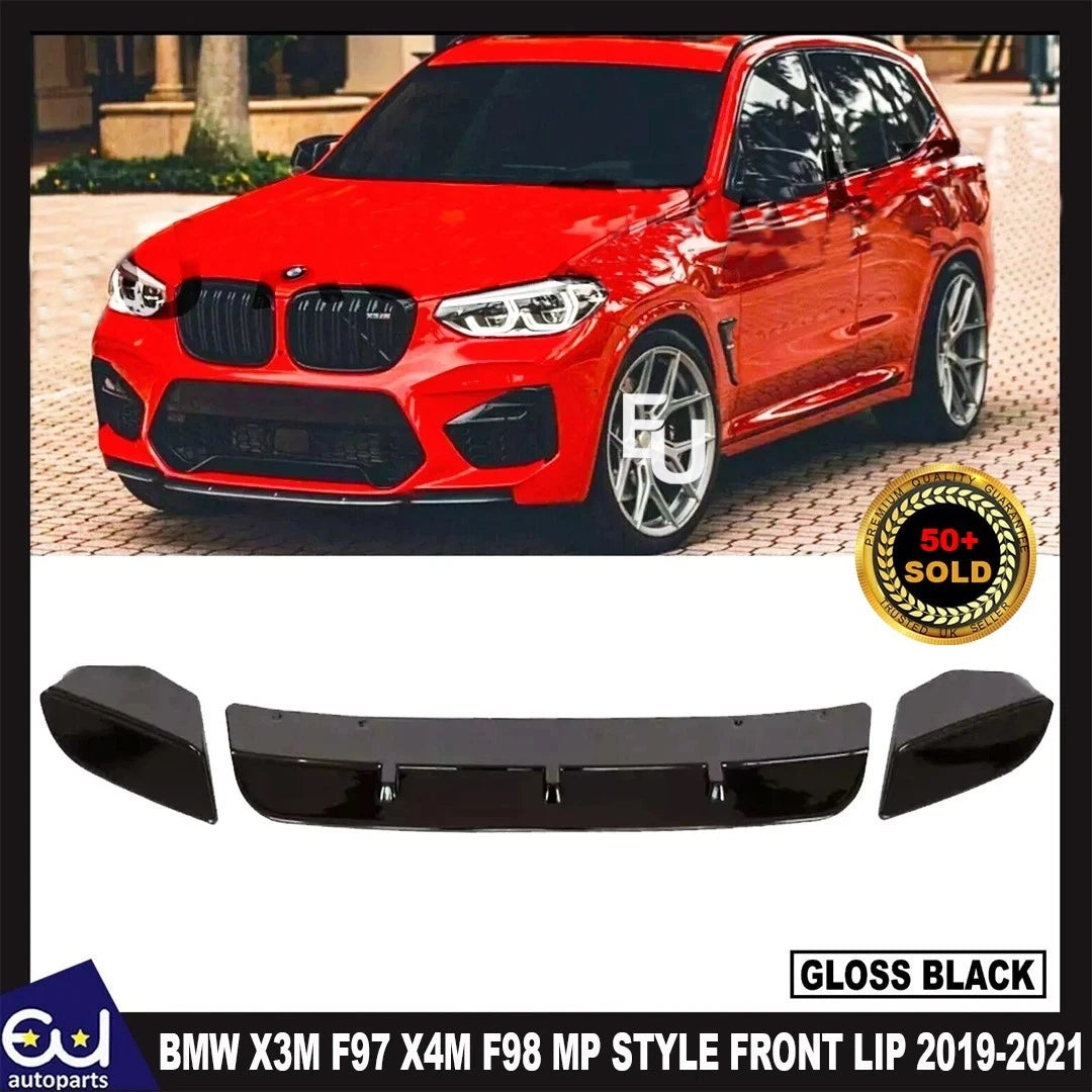 FOR BMW X3M F97 X4M F98 MP STYLE FRONT BUMPER SPLITTER LIP GLOSS BLACK 2019-2021