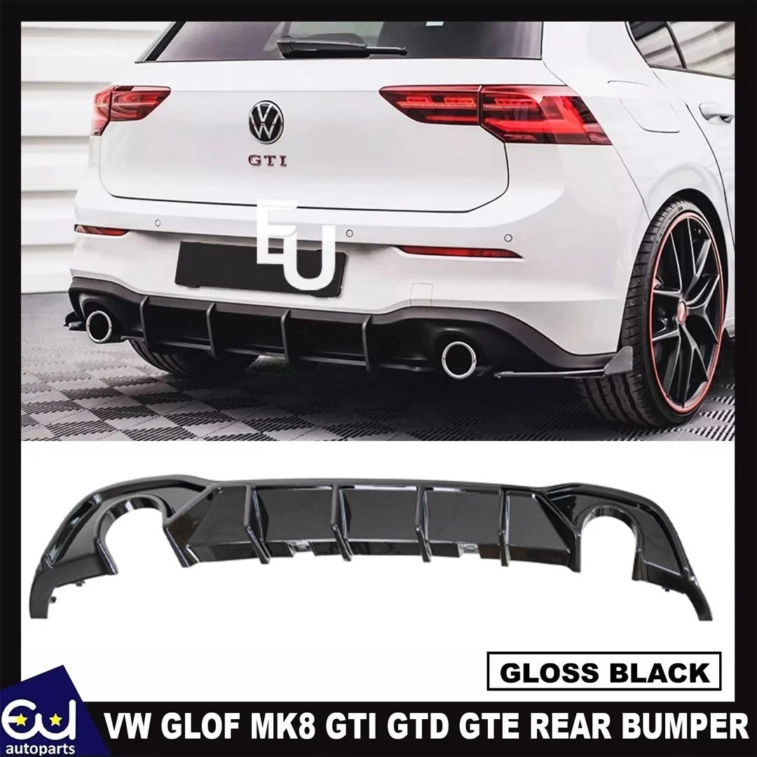 FOR VW GOLF MK8 GTI GTD GTE REAR GLOSS BLACK VALANCE DIFFUSER SPOILER BODY KIT