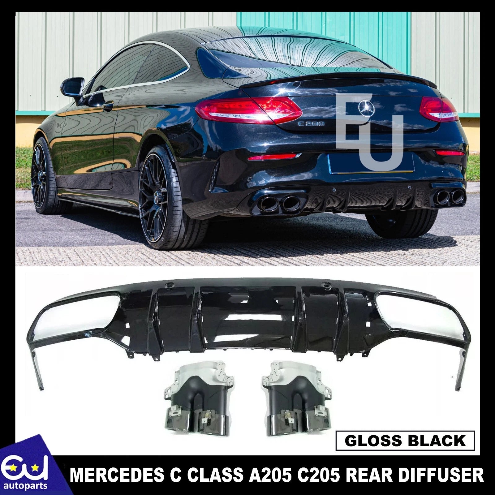REAR DIFFUSER & TAILPIPES FOR MERCEDES C CLASS A205 C205 COUPE AMG C43 S STYLE