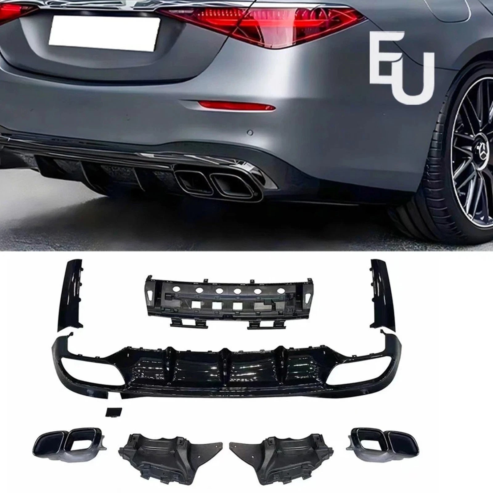 FOR MERCEDES BENZ S CLASS W223 S63 AMG REAR DIFFUSER WITH EXHAUST PIPE GLOSS 21+