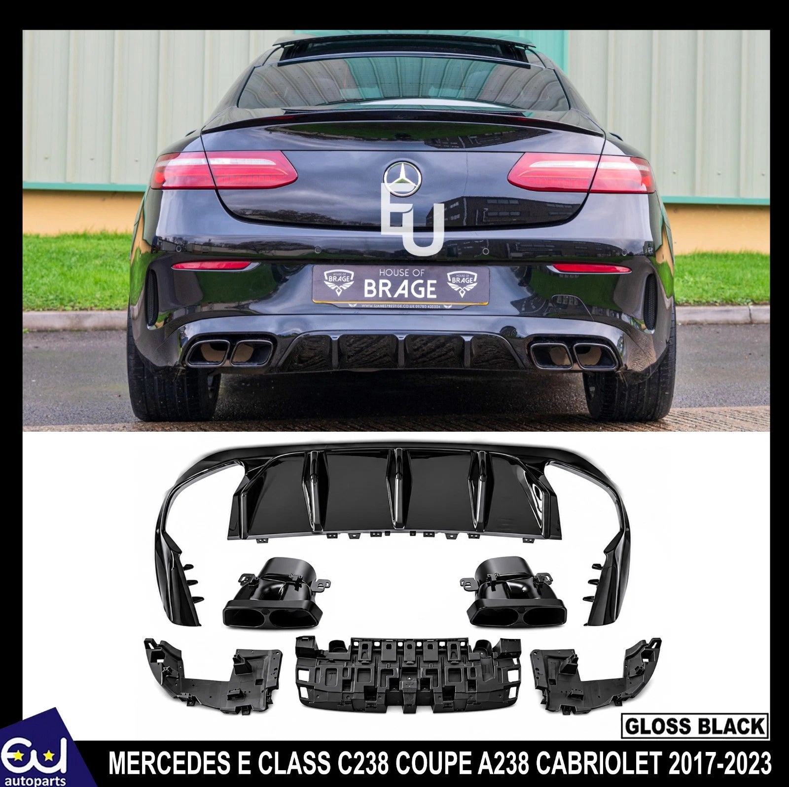 FOR MERCEDES E CLASS C238 COUPE A238 CABRIOLET E63 STYLE REAR DIFFUSER &TIPS 17+