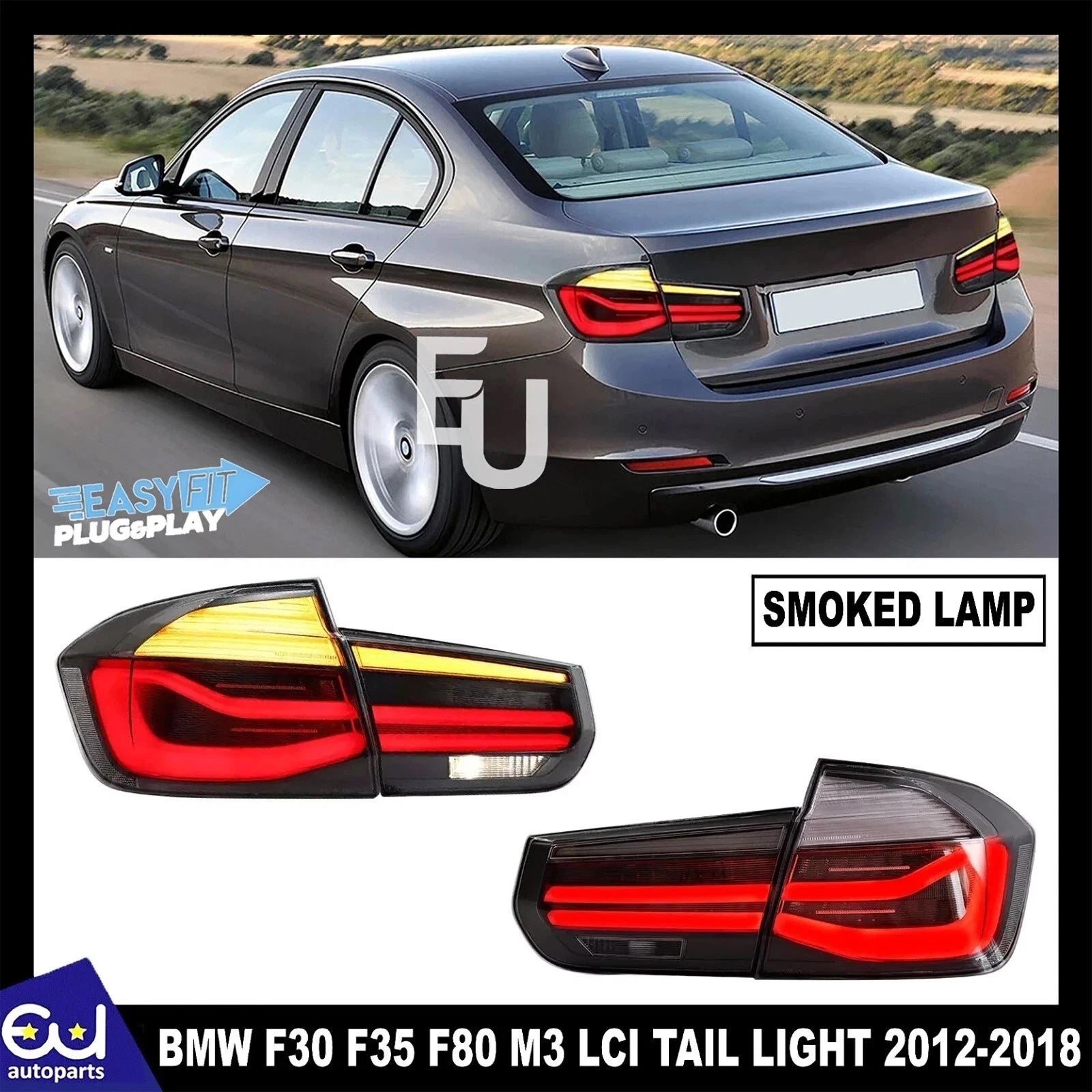 PAIR LED TAIL LIGHTS FOR BMW F30 F35 F80 M3 LCI STYLE CLEAR REAR LAMPS 2012-2018