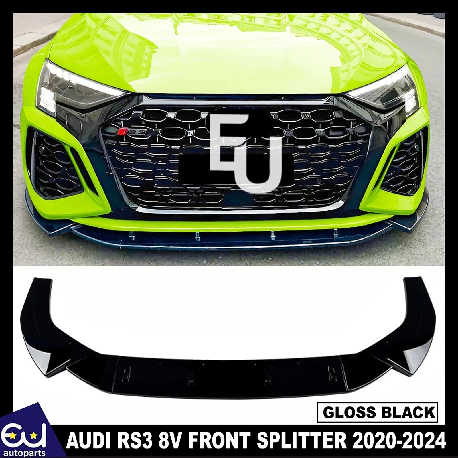FOR AUDI A3 S3 8Y S LINE GLOSS BLACK FRONT BUMPER LIP SPLITTER 2020-2024