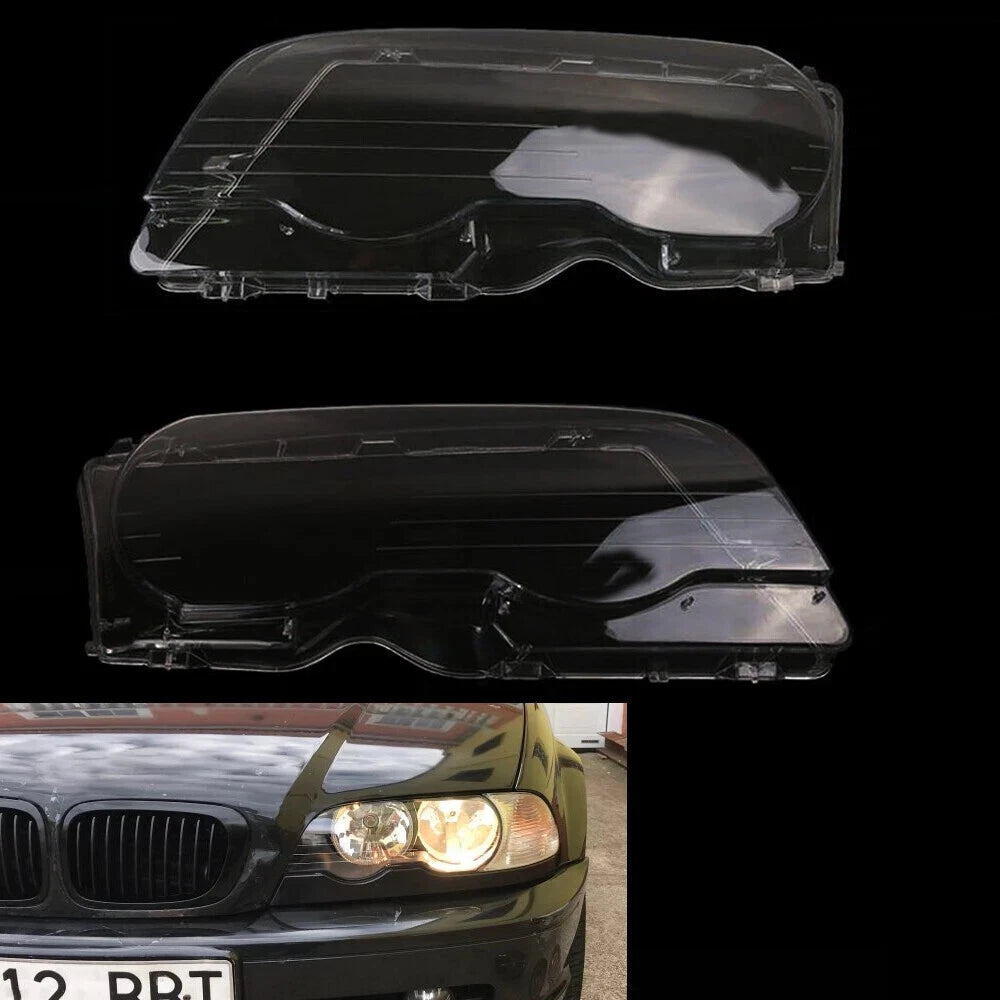 FOR BMW E46 3 SERIES LEFT RIGHT PAIR HEADLGHT HEADLAMP LENS CLEAR COVER 1999-01