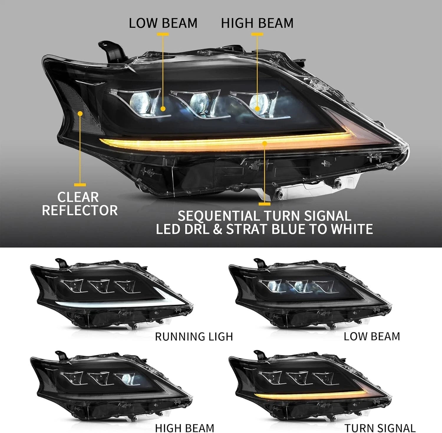 FULL LED HEAD LIGHT LAMP FOR LEXUS RX 350 450H WITH BLUE DRL SEQUENTIAL 13-2015
