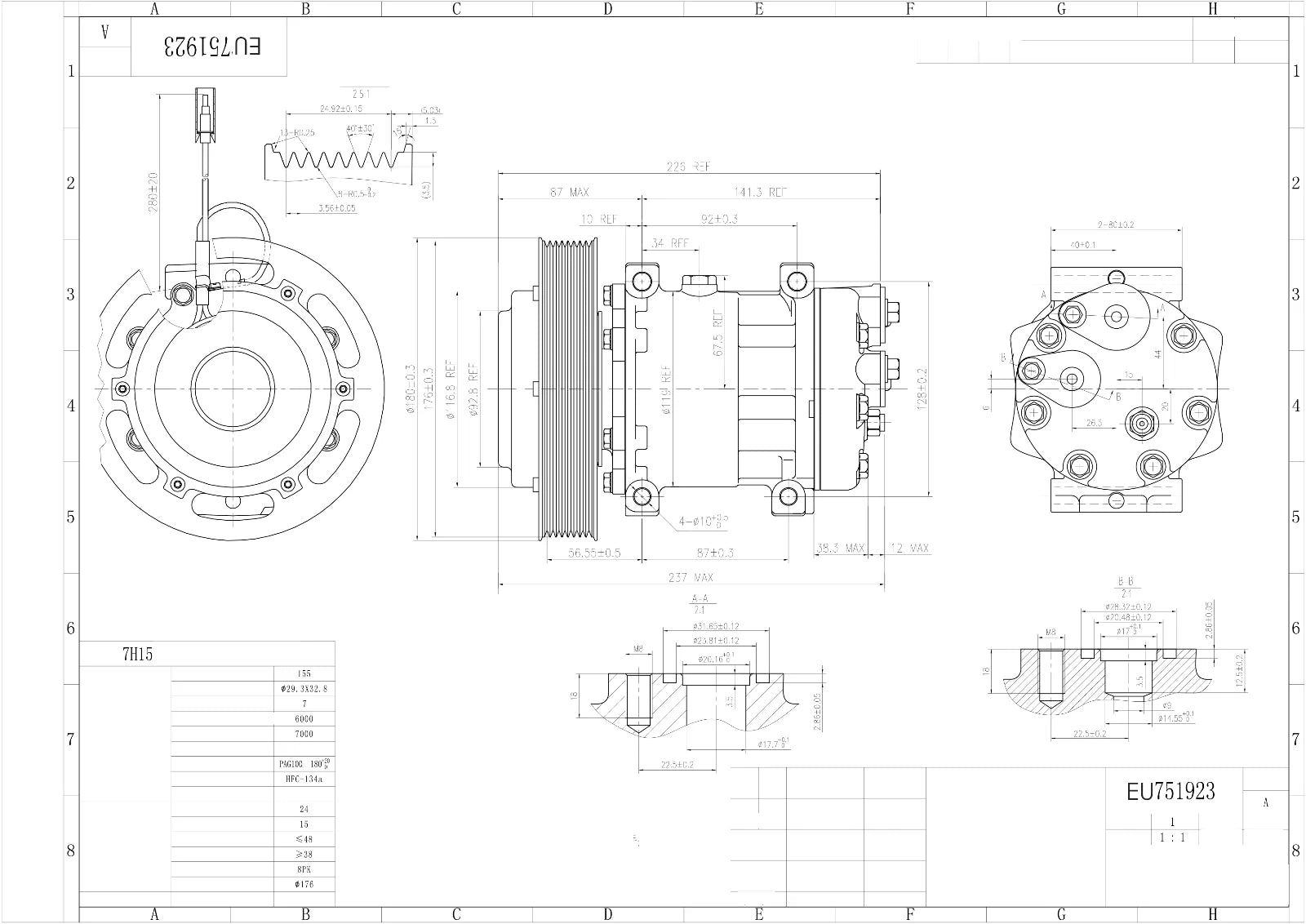 AIR CON AC COMPRESSOR PUMP FOR RVI C-SERIES K-SERIES T-SERIES VOLVO FM FH12 FH16