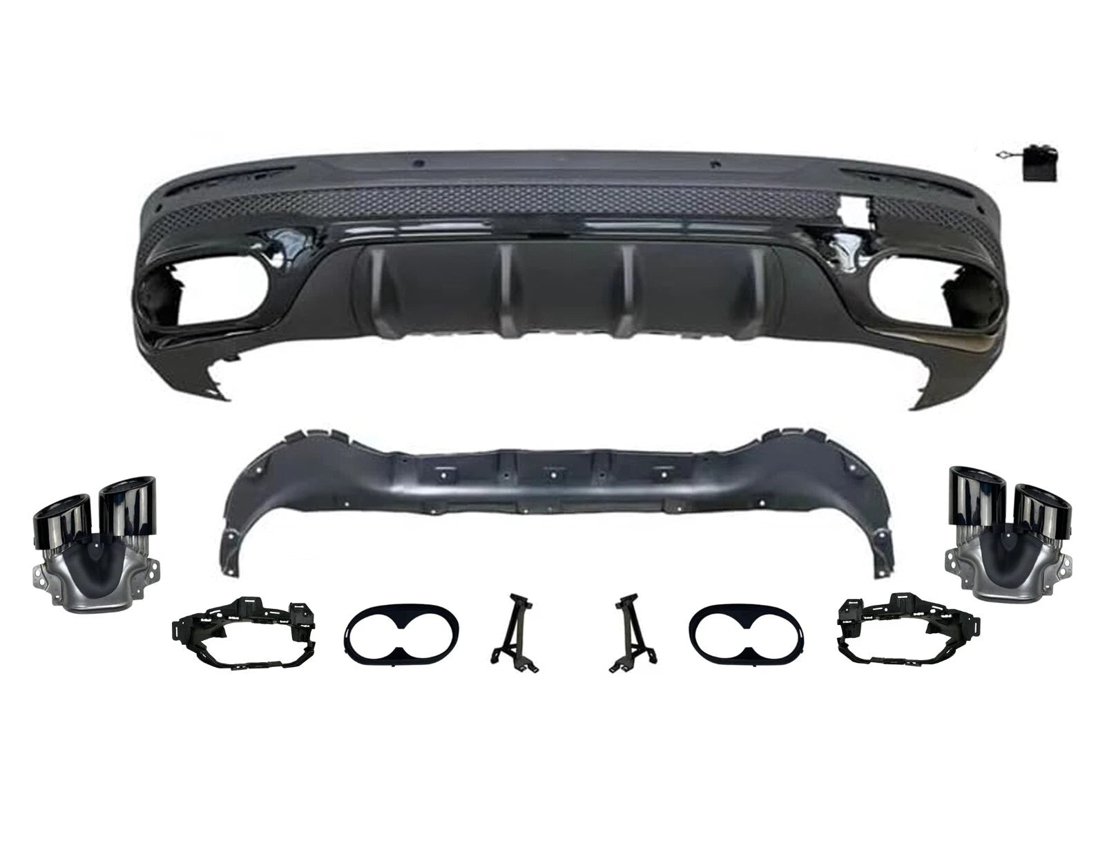 FOR MERCEDES GLB X247 AMG GLB45 STYLE REAR DIFFUSER VALANCE & BLK TAILPIPES 19+
