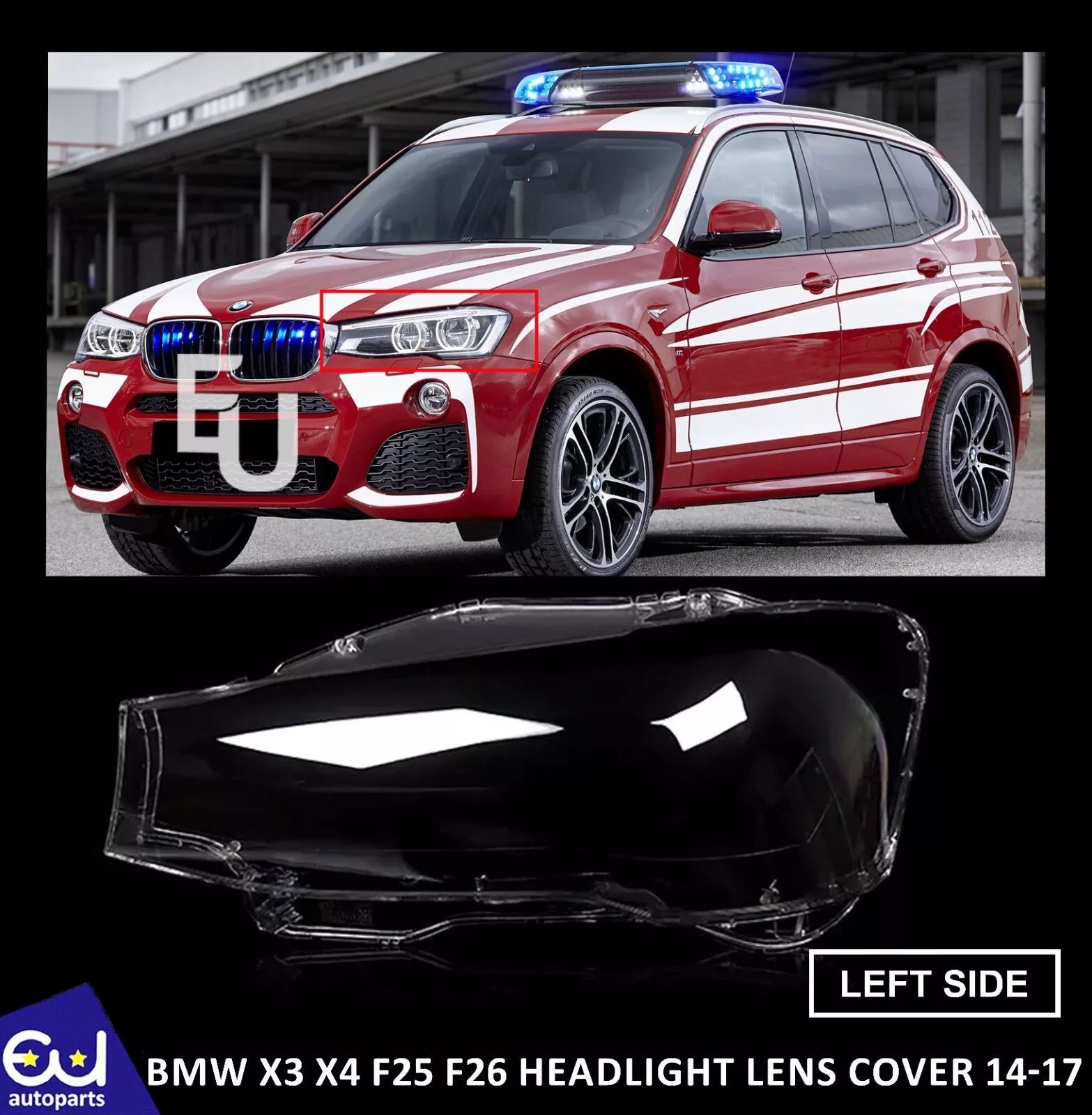 FOR BMW X3 X4 F25 F26 2014-2017 HEADLIGHT LENS COVER REPLACEMENT LEFT PASSENGER
