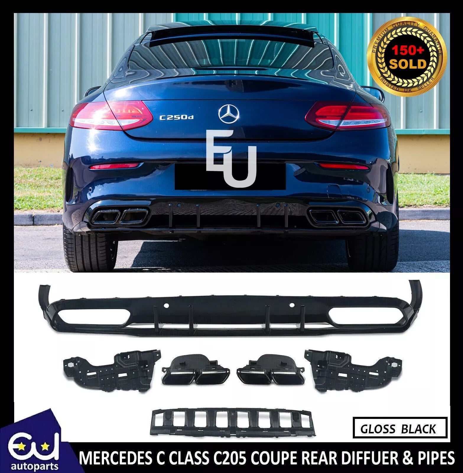 REAR DIFFUSER & TAIL PIPE FOR MERCEDES C CLASS A205 C205 COUPE AMG C63 S STYLE