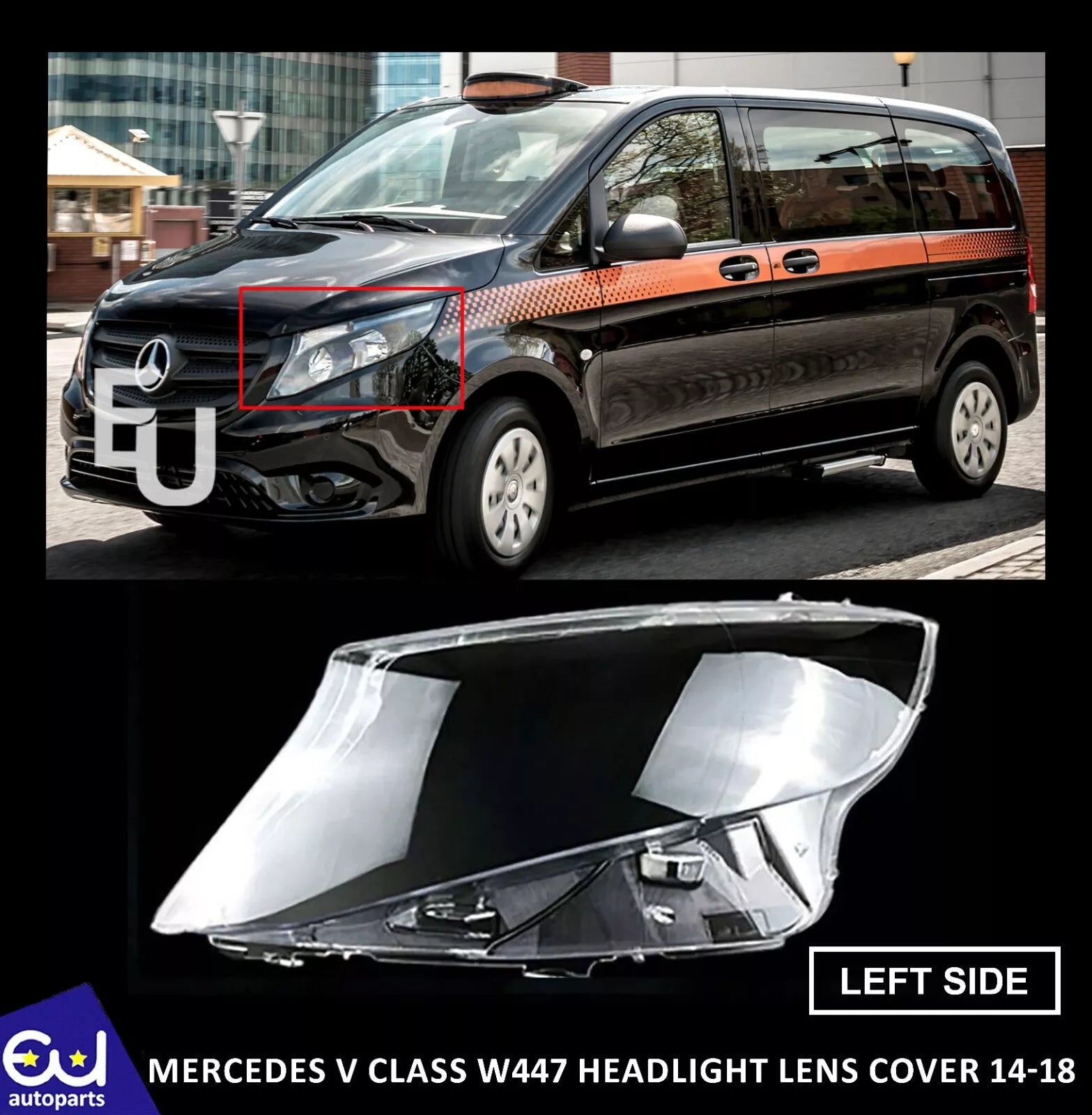 LEFT SIDE HEADLIGHT LAMP GLASS LENS COVER FOR MERCEDES V CLASS W447 2014-2018