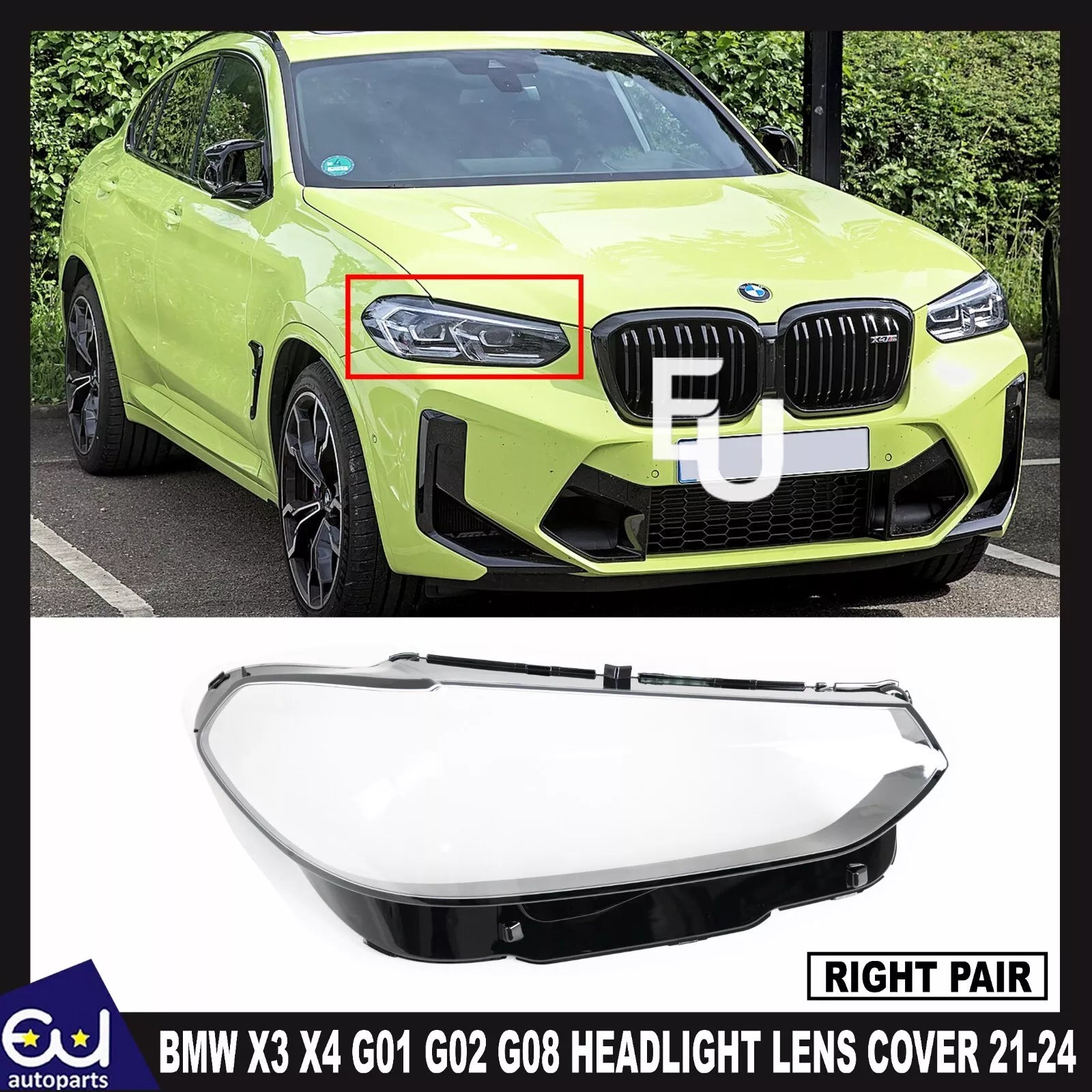 RIGHT HEADLIGHT LENS HEADLAMP COVER REPLACE FOR BMW X3 X4 G01 G02 G08 2021-24