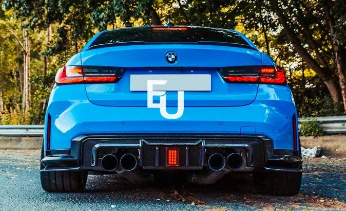 FOR BMW G80 M3 G82 G83 M4 REAR BUMPER DIFFUSER LIP GLOSS BLACK W/LED LIGHT 21-23