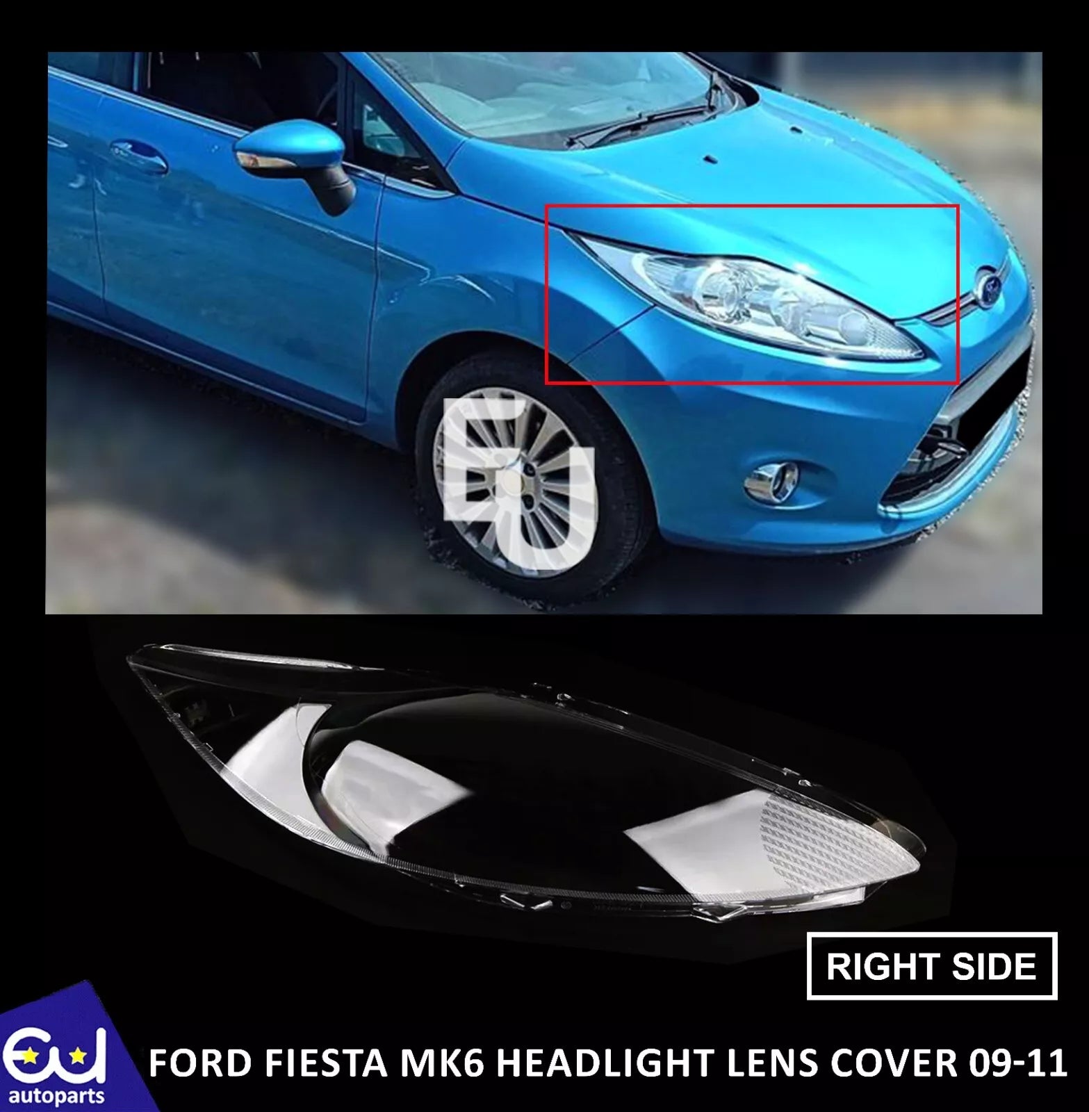 FOR FORD FIESTA MK6 2009-11 FRONT HEADLIGHT LAMP LENS COVER RIGHT DRIVER SIDE
