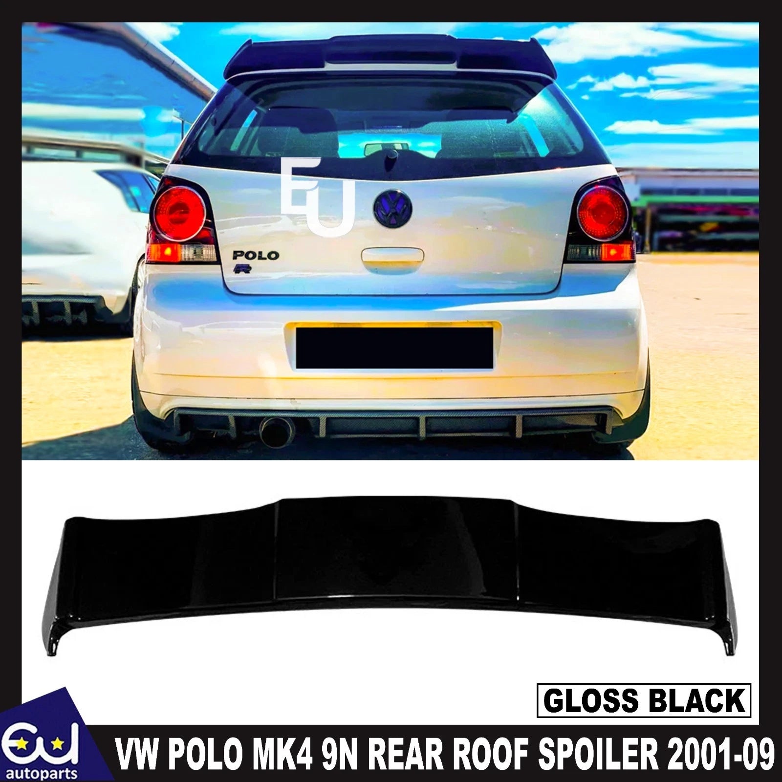 FOR VW POLO MK4 9N BATMAN STYLE GLOSS BLACK REAR BOOT ROOF SPOILER WING LIP