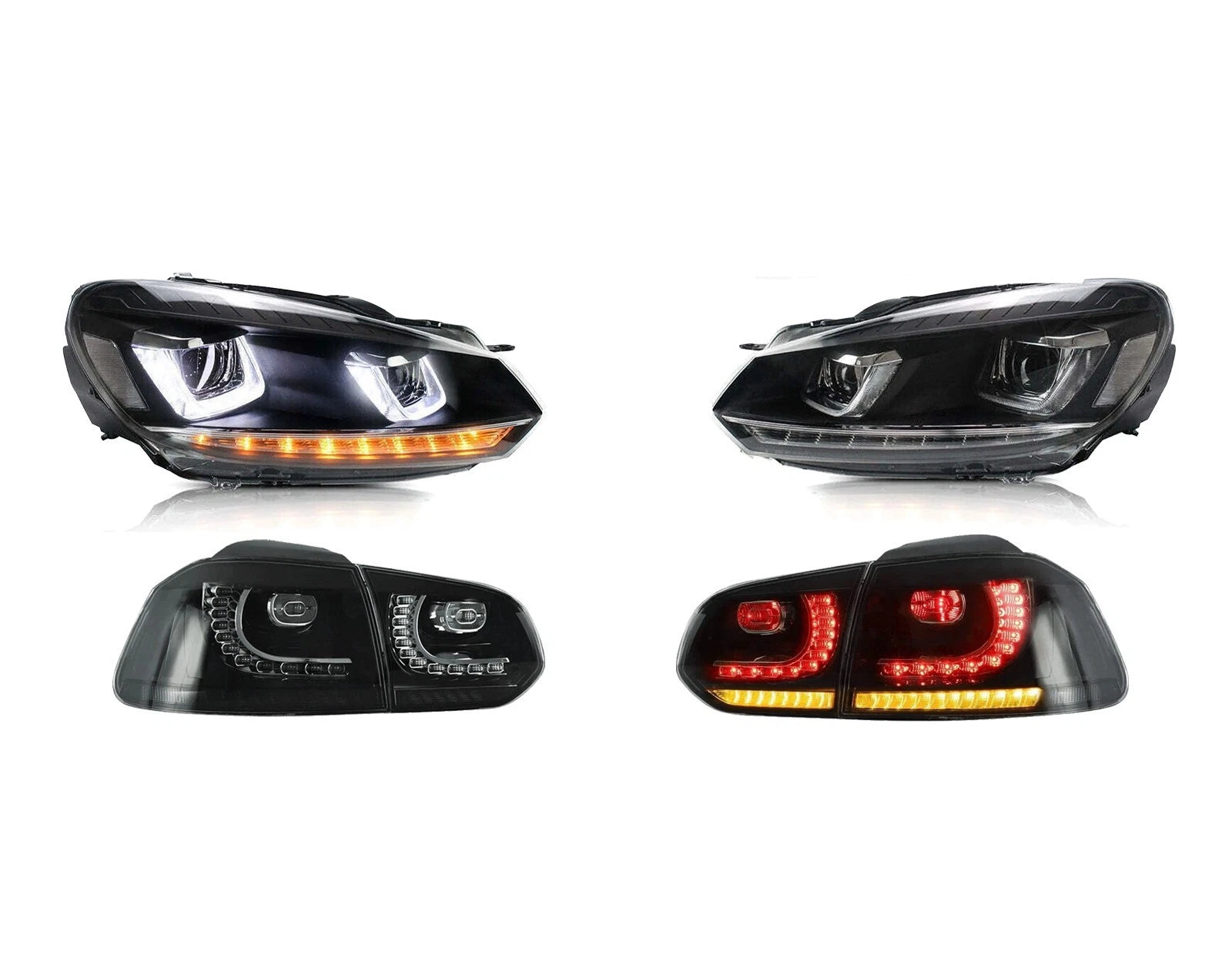 FOR VW GOLF MK6 LED HEADLIGHT SMOKED REAR TAIL LIGHTS LAMP SET 08-13 SEQUENTIAL