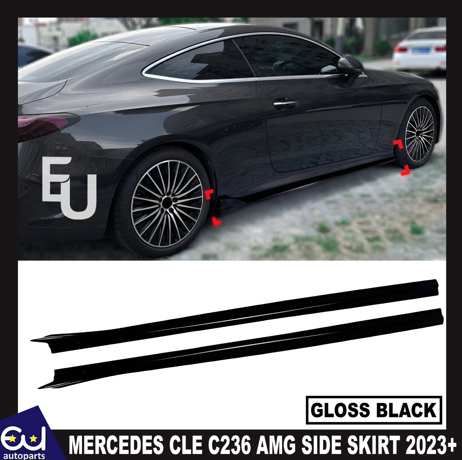FOR MERCEDES CLE C236 A236 W236 CLE53 AMG SIDE SKIRT EXTENSION GLOSS BLACK 2023+