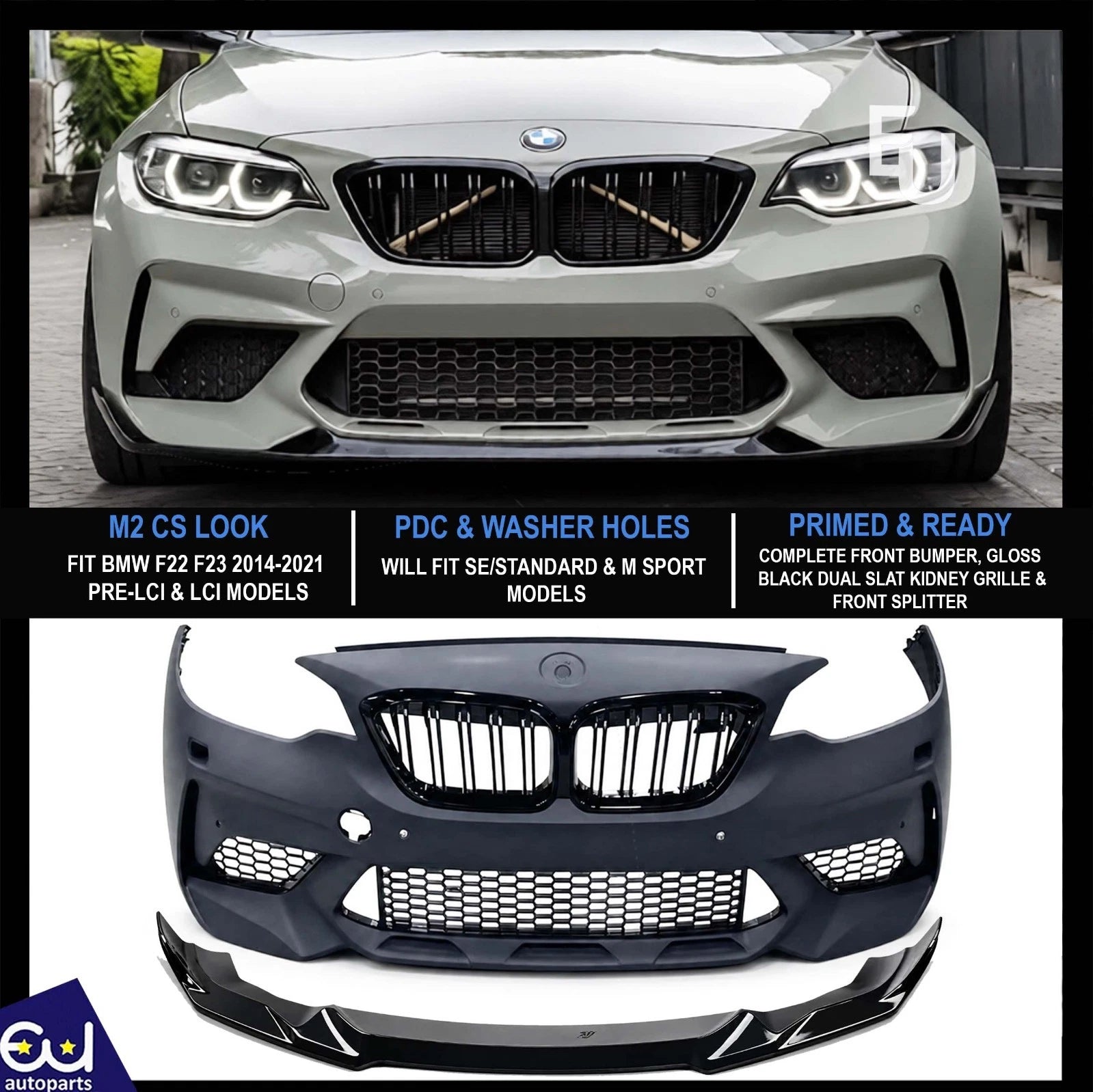 FOR BMW 2 SERIES F22 F23 M2 COMPETITION STYLE FRONT BUMPER WITH FRONT SPLITTER