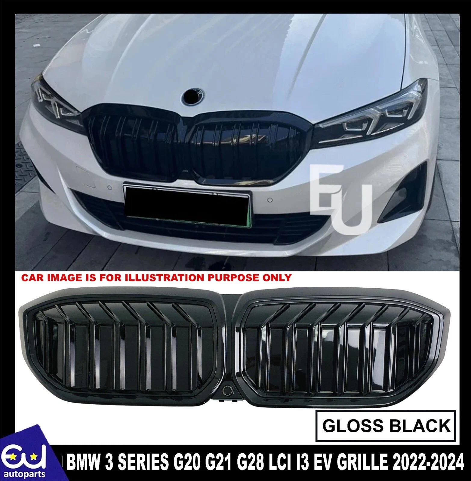 FOR BMW I3 EV FRONT MESH BUMPER DUAL GRILL GRILLE REPLACEMENT DOUBLE LINE 23-24