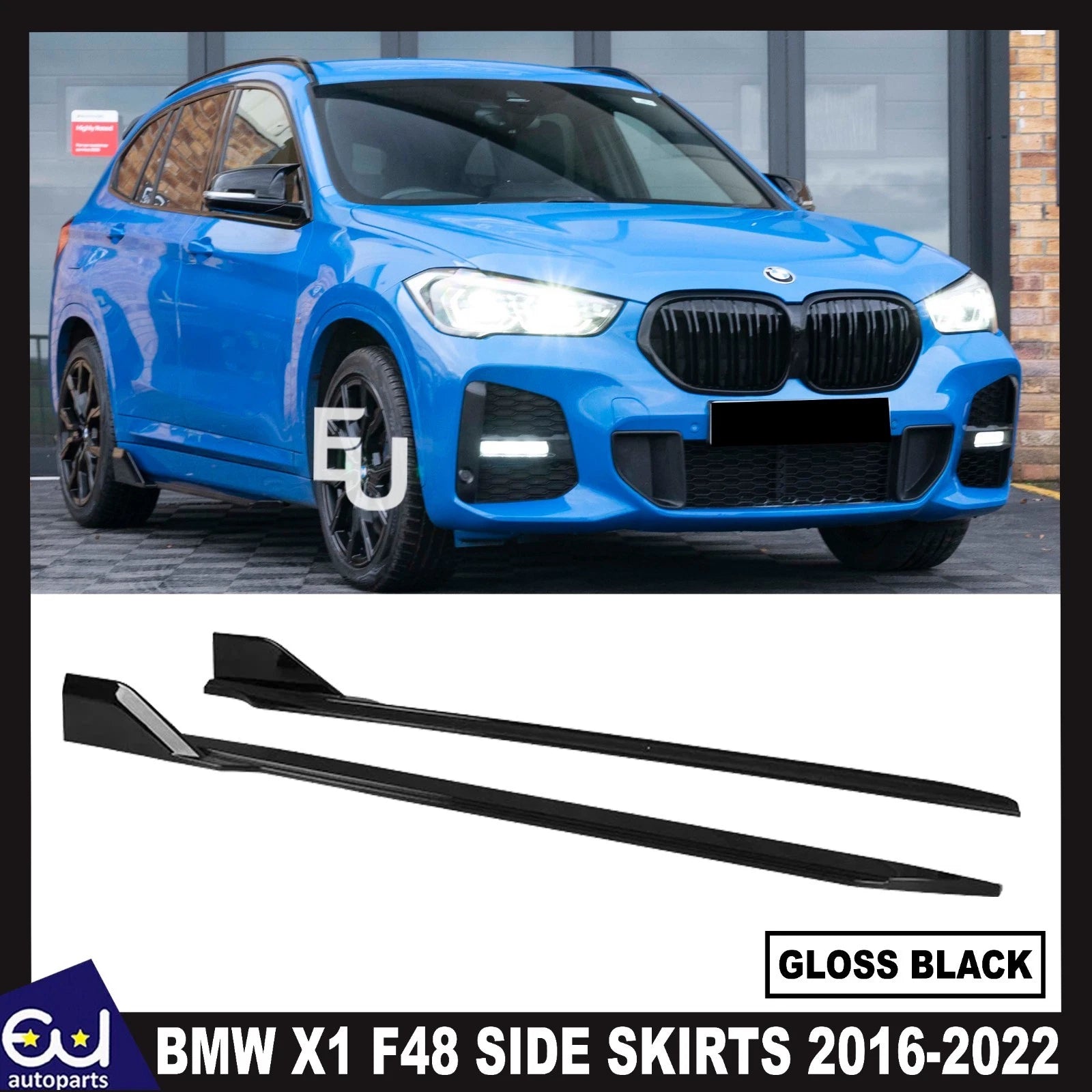GLOSSY BLACK SIDE SKIRTS EXTENSION BLADES LIP SPOILER FOR BMW X1 F48 2016-2022