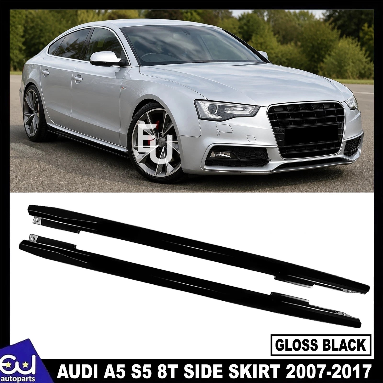 FOR AUDI A5 S LINE S5 8T SPORTBACK SIDE SKIRT EXTENSION LIP GLOSS BLACK 07-2017