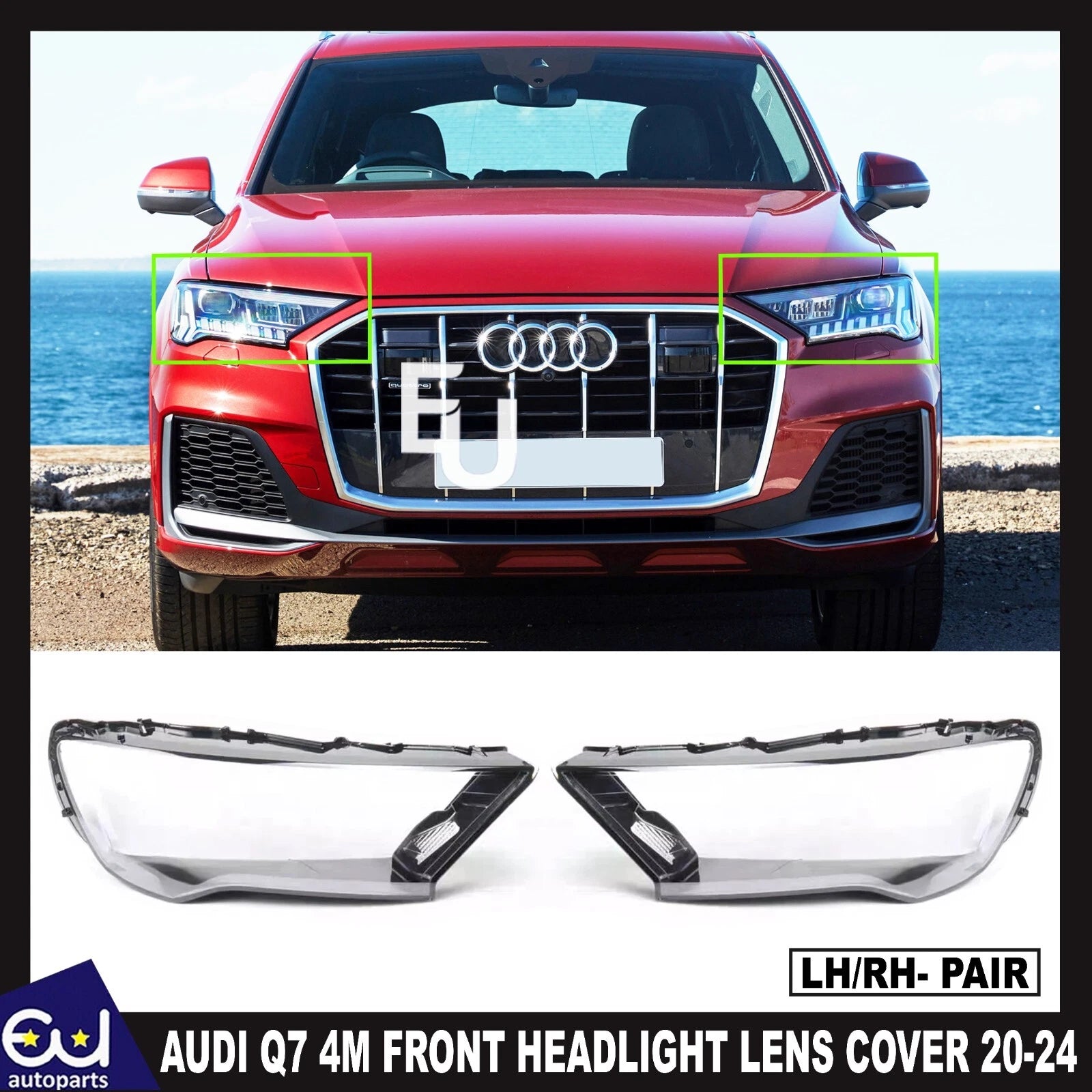 FOR AUDI Q7 4M PAIR RIGHT LEFT FRONT HEADLIGHT HEADLAMP LENS COVER 2020-2024