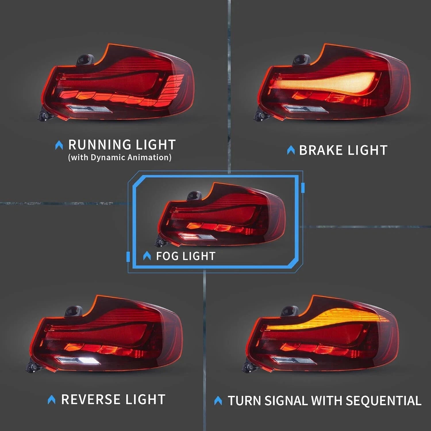 PAIR RED OLED TAIL LIGHTS LAMP FOR BMW 2 SERIES F22 F23 M2 W/ANIMATION 2014-2020