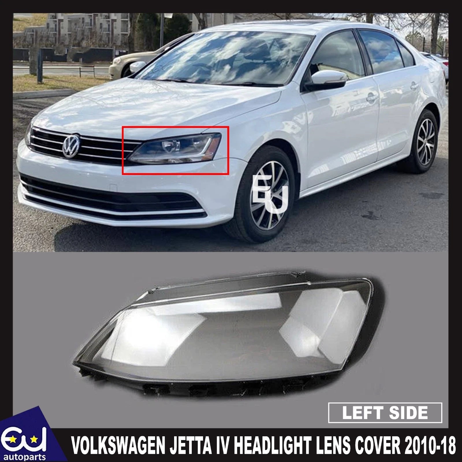 LEFT PASSENGER SIDE HEADLIGHT LENS COVER LAMP FOR VOLKSWAGEN JETTA IV 2010-2018