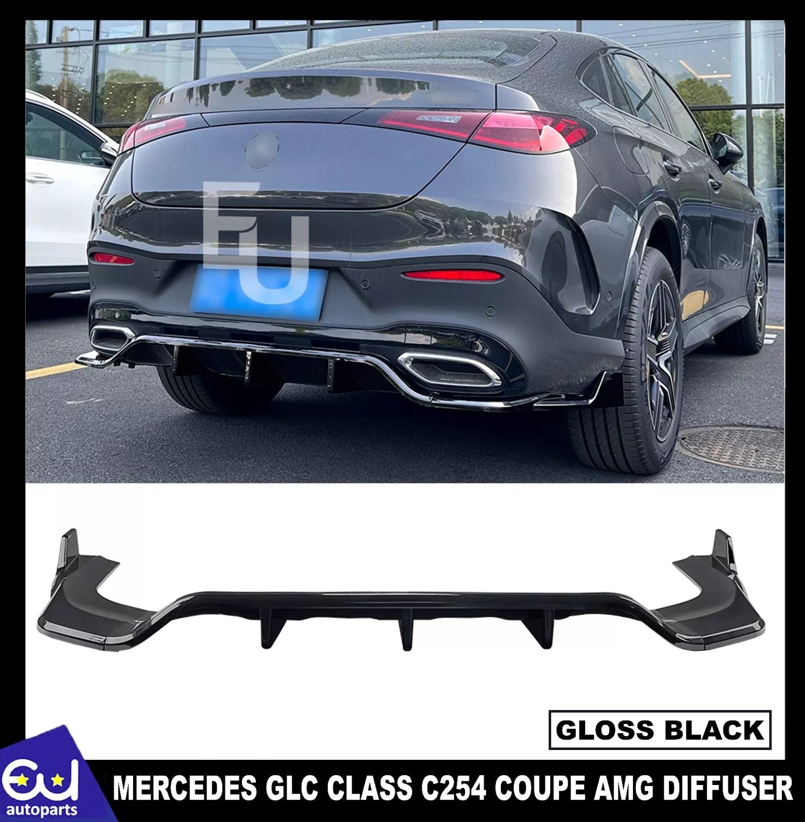 REAR BUMPER DIFFUSER FOR MERCEDES BENZ GLC COUPE C254 AMG LINE GLOSS BLACK 2023+